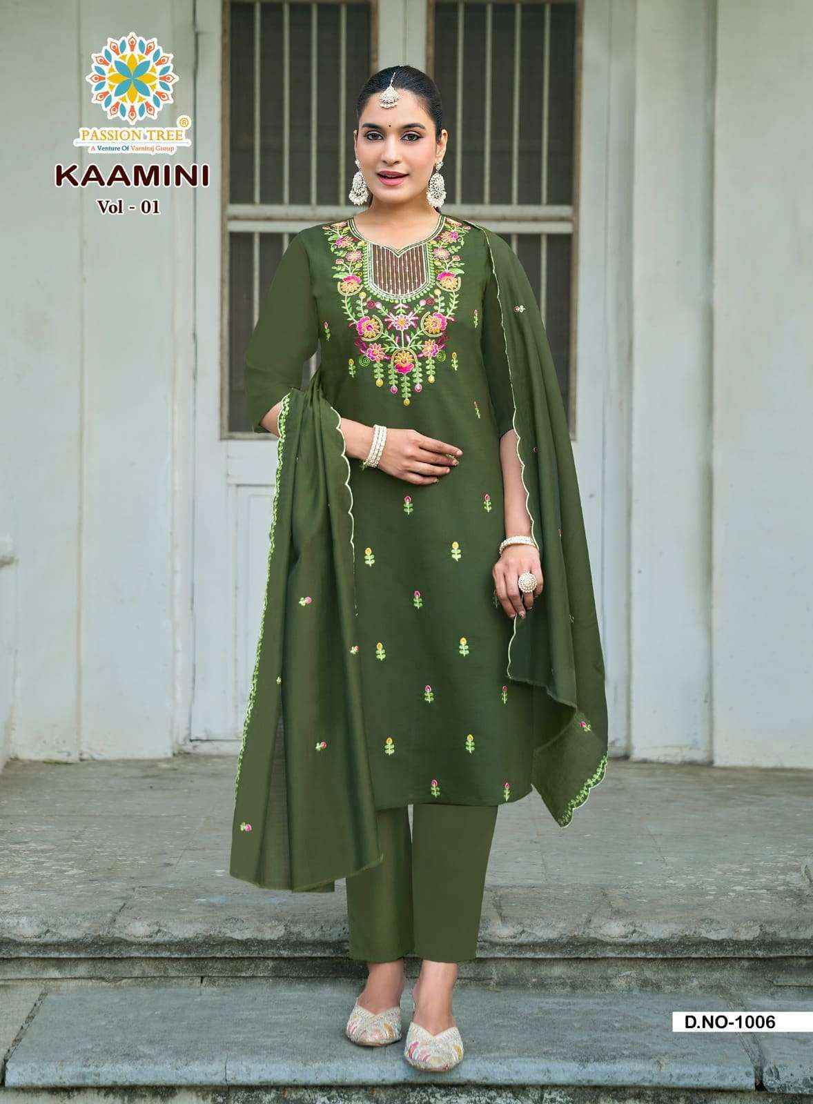 Passion Tree Kaamini Vol 1 Fancy Silk Readymade 3 Piece Set Wholesale Surat Rate ( 8 Pcs Catalog )