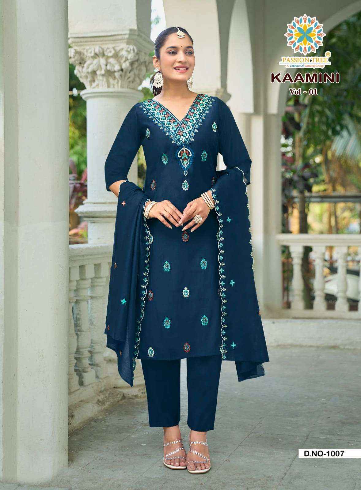 Passion Tree Kaamini Vol 1 Fancy Silk Readymade 3 Piece Set Wholesale Surat Rate ( 8 Pcs Catalog )
