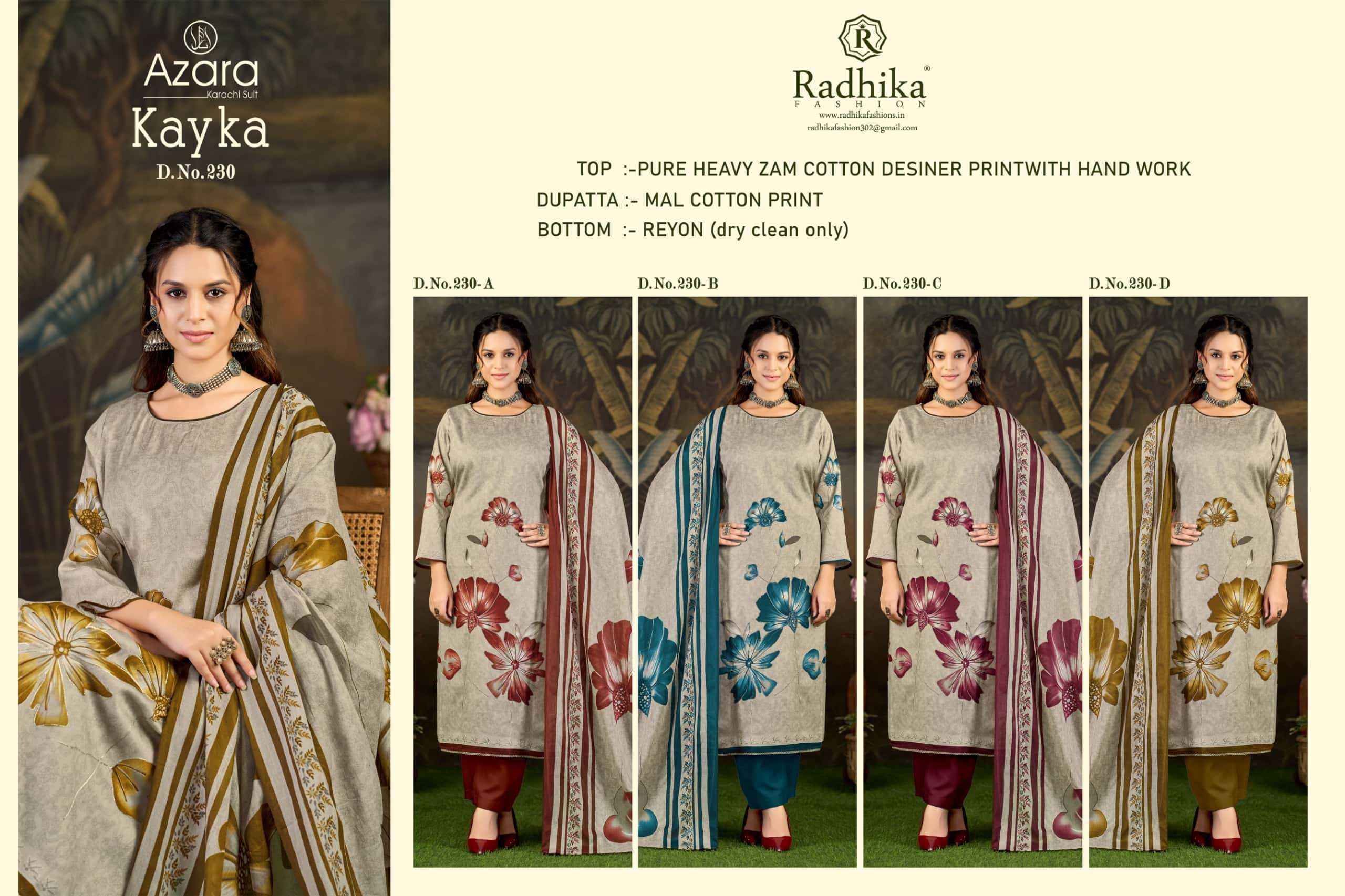 Radhika Azara Kayka 230 Designer Print Fancy Cotton Dress Wholesale Surat Rate ( 4 Pcs Catalog )