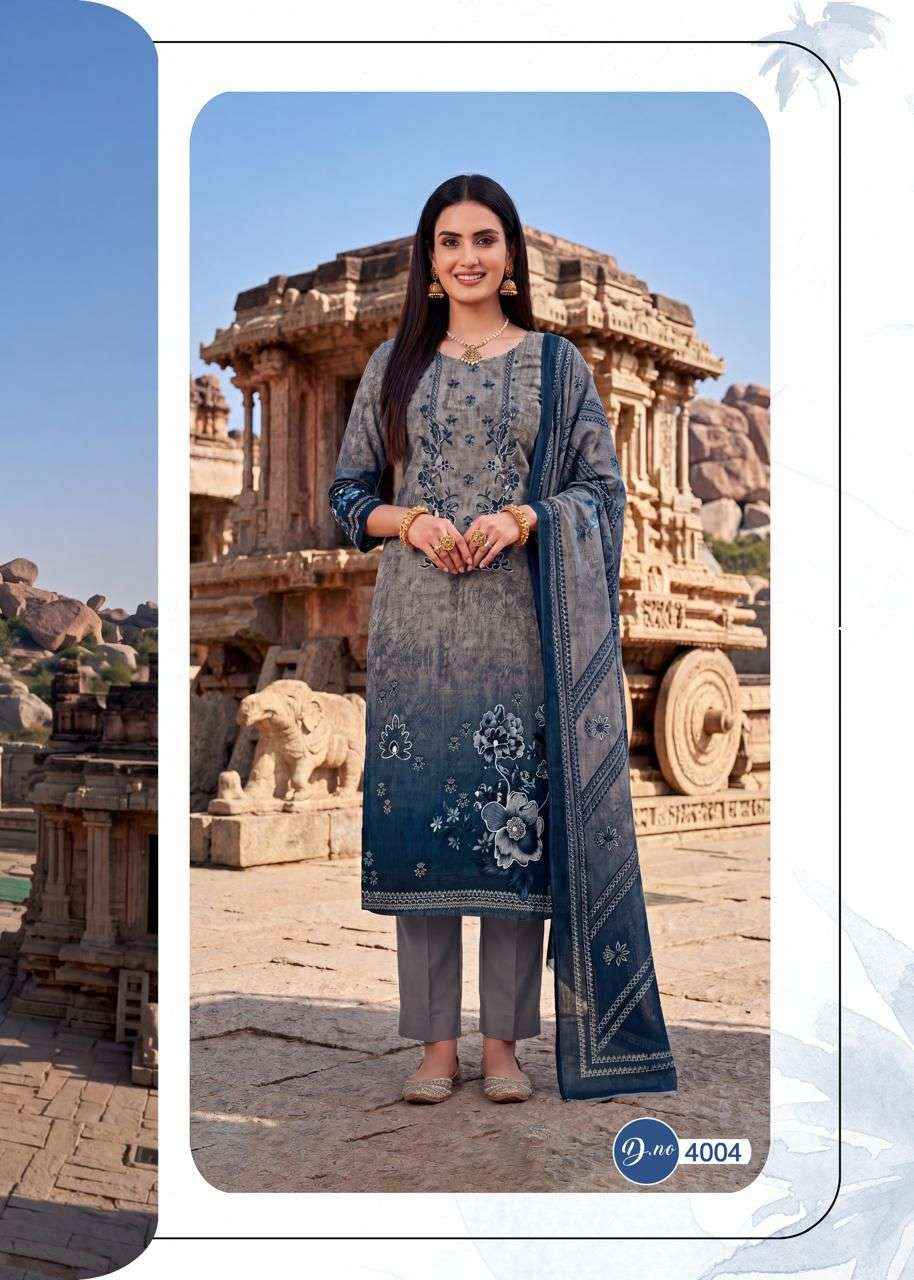 RAHI FAB RISING SILVER VOL 4 COTTON FANCY PRINTED WITH WORK DRESS _ TEXTELI WHOLESALE SURAT RATE ( 8 PCS CATALOG )