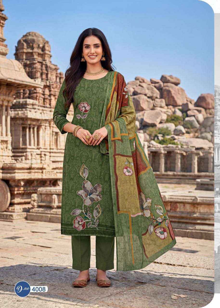 RAHI FAB RISING SILVER VOL 4 COTTON FANCY PRINTED WITH WORK DRESS _ TEXTELI WHOLESALE SURAT RATE ( 8 PCS CATALOG )