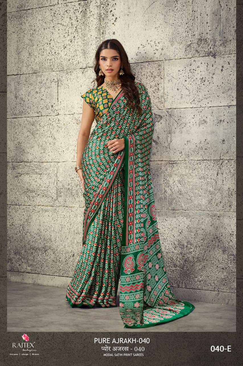 Rajtex Pure Ajrakh 040 Modal Satin Printed Saree_  Supplier Surat Wholesale Collection ( 6 Pcs Catalog )