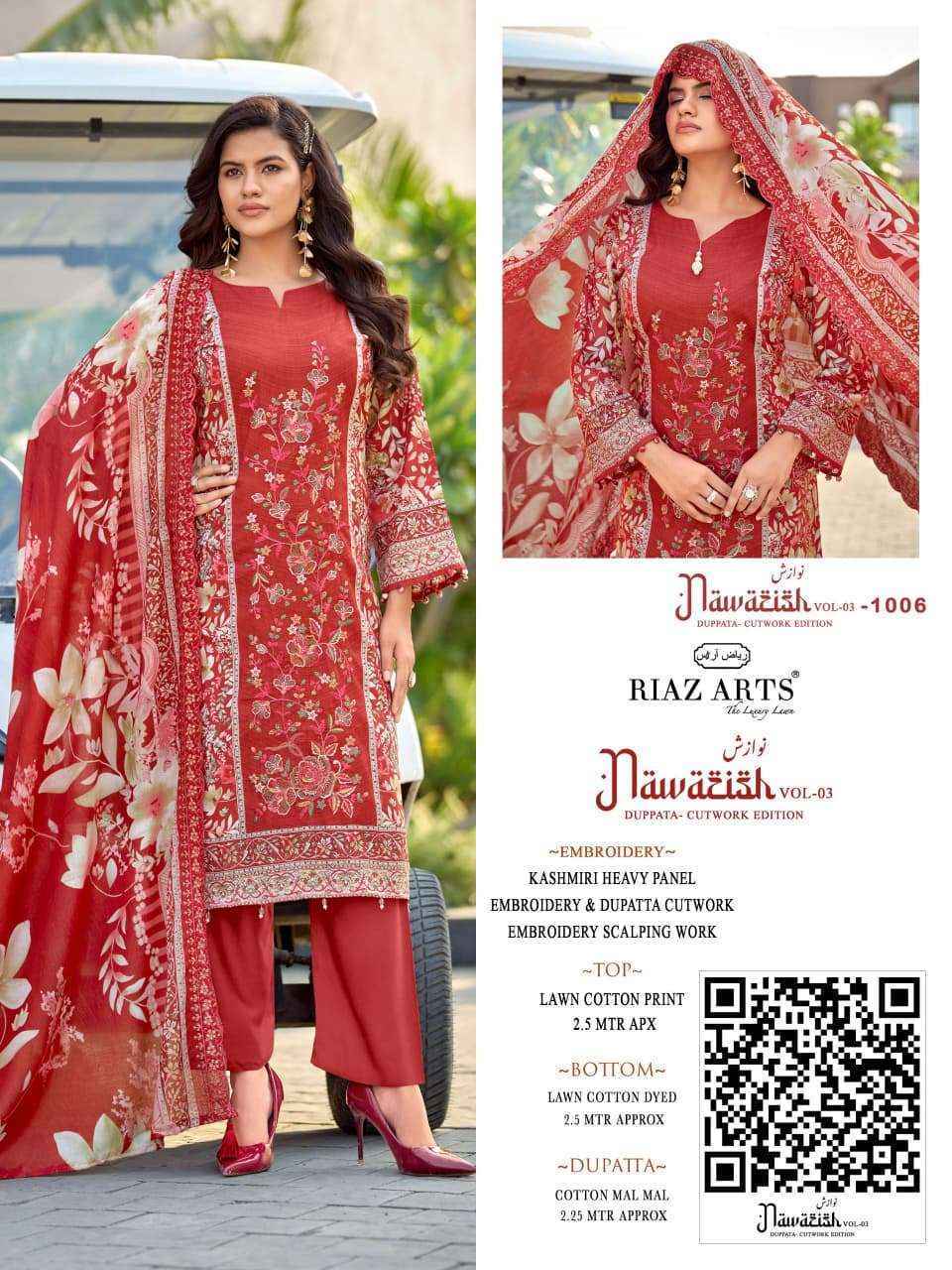 Riaz Arts Nawazish Vol 3 Lawn Cotton Dress Material Surat Wholesaler ( 6 pcs Catalogue )