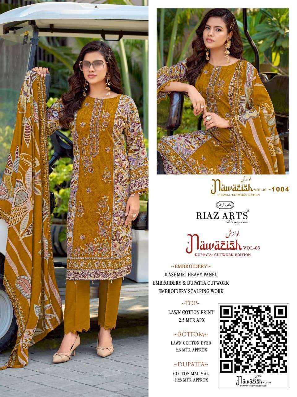Riaz Arts Nawazish Vol 3 Lawn Cotton Dress Material Surat Wholesaler ( 6 pcs Catalogue )