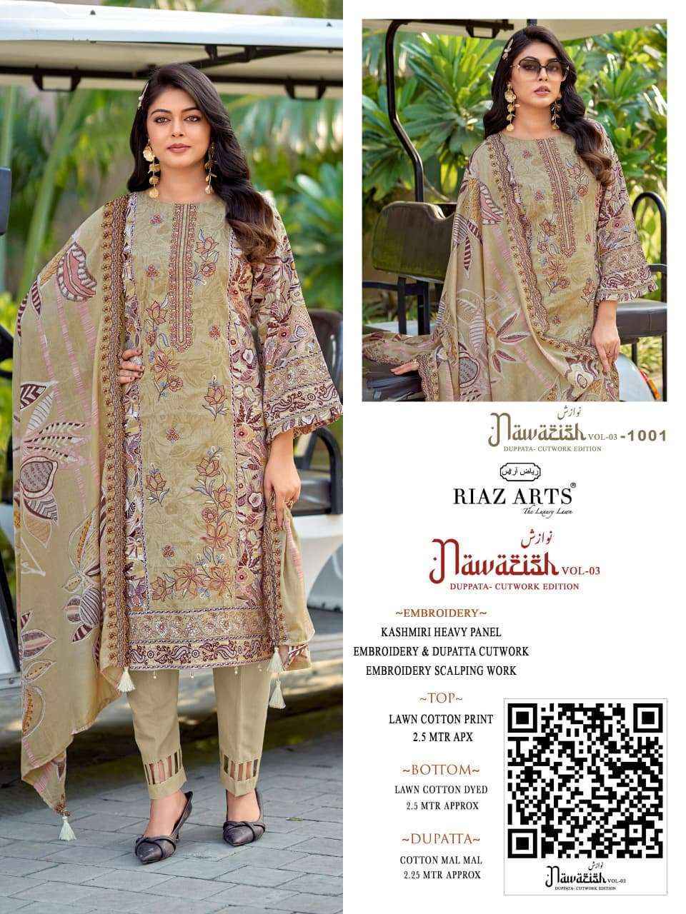 Riaz Arts Nawazish Vol 3 Lawn Cotton Dress Material Surat Wholesaler ( 6 pcs Catalogue )
