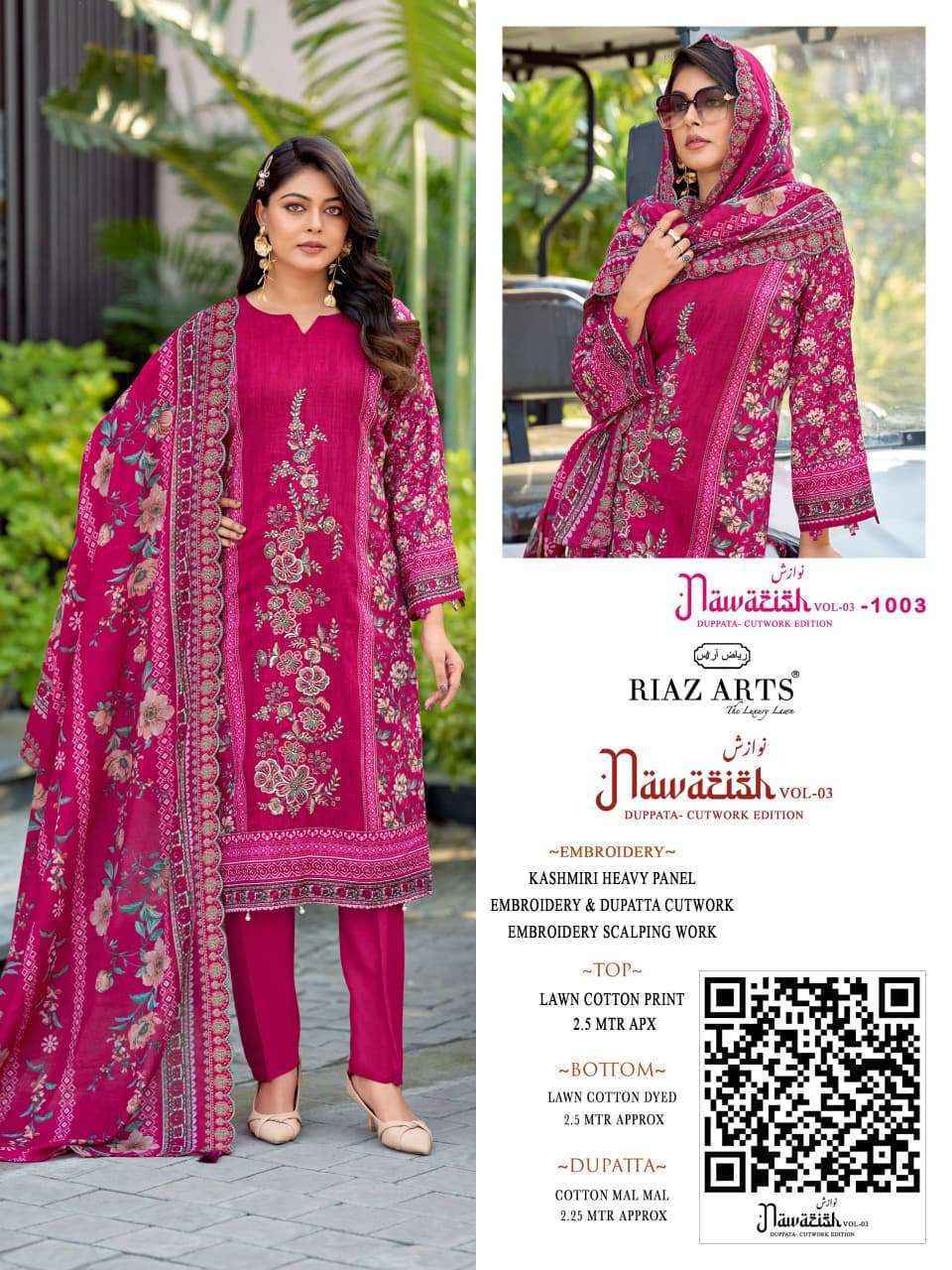Riaz Arts Nawazish Vol 3 Lawn Cotton Dress Material Surat Wholesaler ( 6 pcs Catalogue )