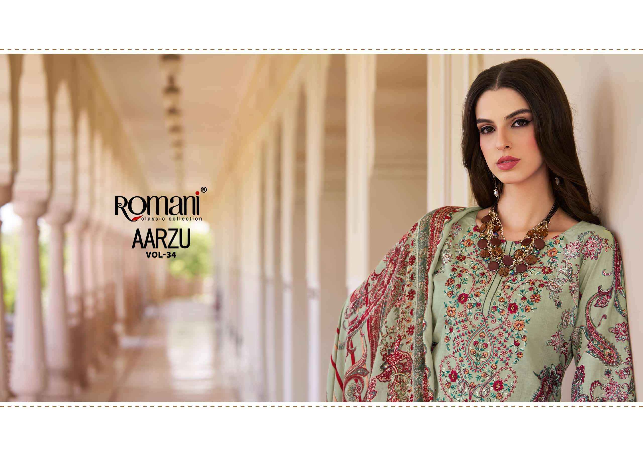 Romani Aarzu Vol 34 Unstitch Cotton Ladies Dress _ Wholesale Surat Rate ( 8 Pcs Catalog )