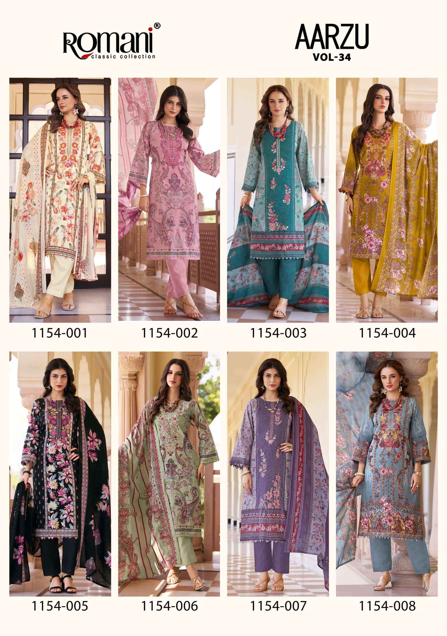 Romani Aarzu Vol 34 Unstitch Cotton Ladies Dress _ Wholesale Surat Rate ( 8 Pcs Catalog )