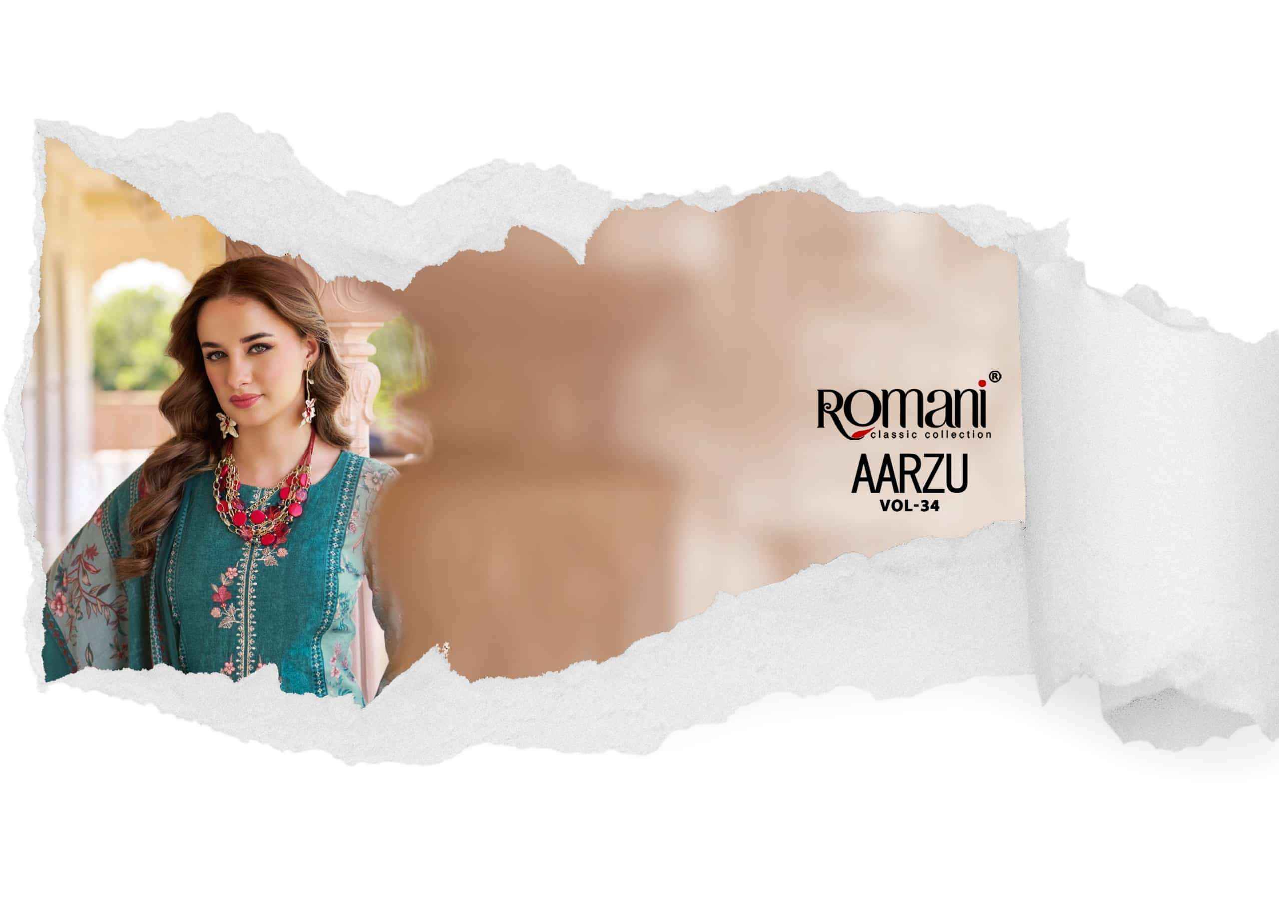 Romani Aarzu Vol 34 Unstitch Cotton Ladies Dress _ Wholesale Surat Rate ( 8 Pcs Catalog )