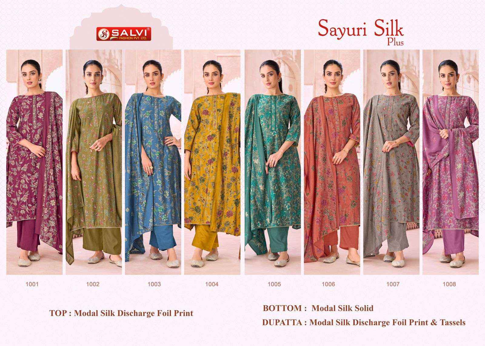 Salvi Fashion Sayuri Silk Plus Fancy Modal Silk Ladies Suit _ Wholesale Textile Market ( 8 Pcs Catalog )
