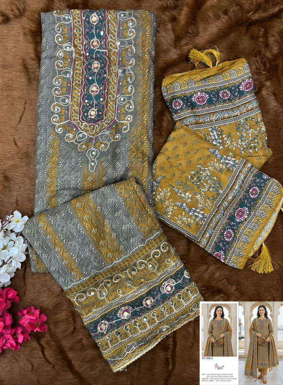 Shree Fabs Kt 368 Abcd Exclusive Pakistani Muslin Dress _ Wholesale Surat Rate ( 4 Pcs Catalog )