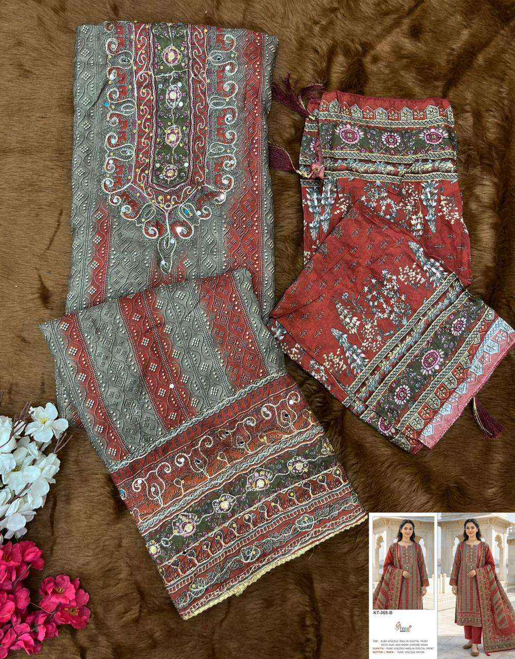 Shree Fabs Kt 368 Abcd Exclusive Pakistani Muslin Dress _ Wholesale Surat Rate ( 4 Pcs Catalog )