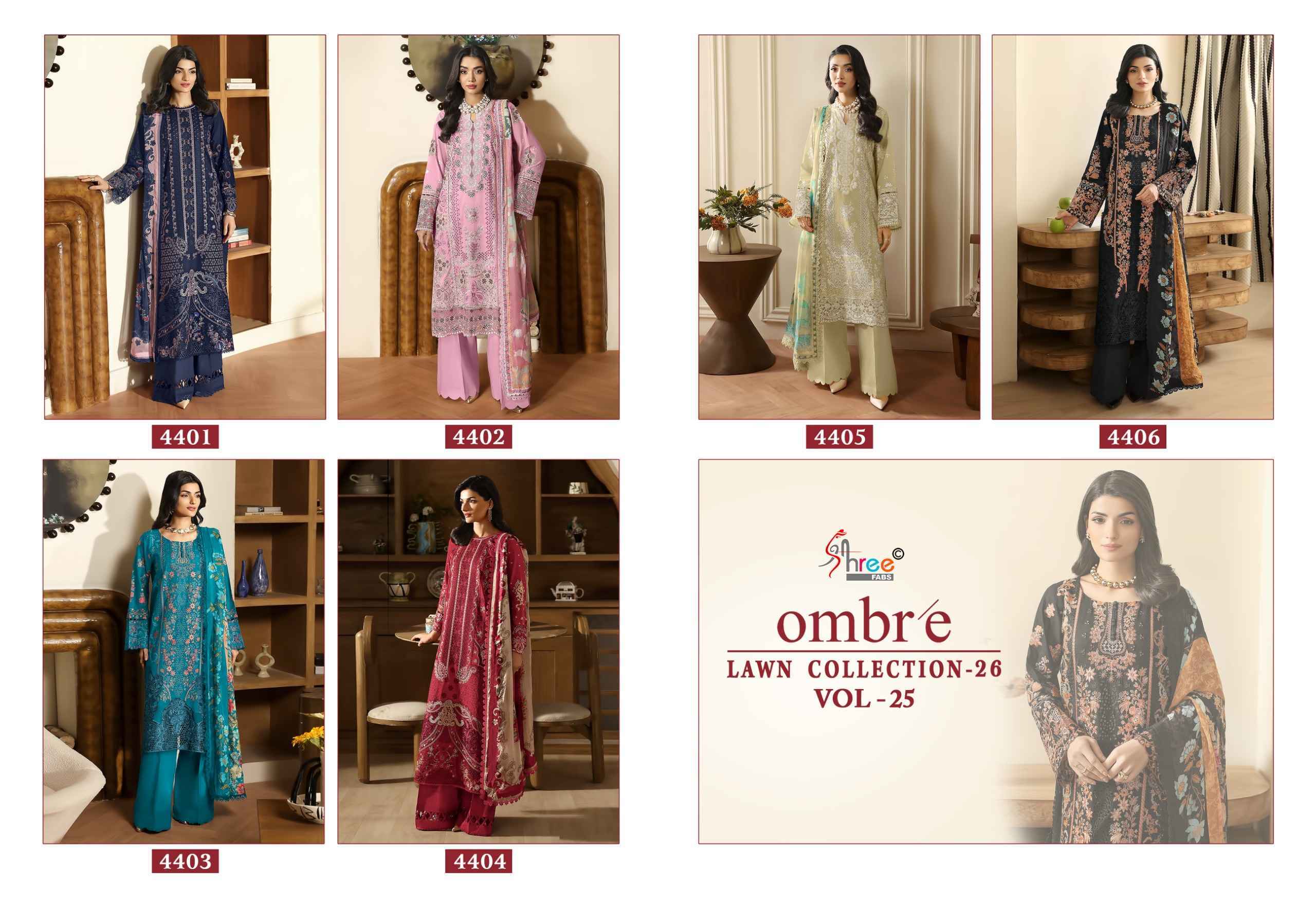 Shree Fabs Ombre Lawn Collection 26 Vol 25 Wholesale Pakistani Suits ( 6 pcs Catalogue )