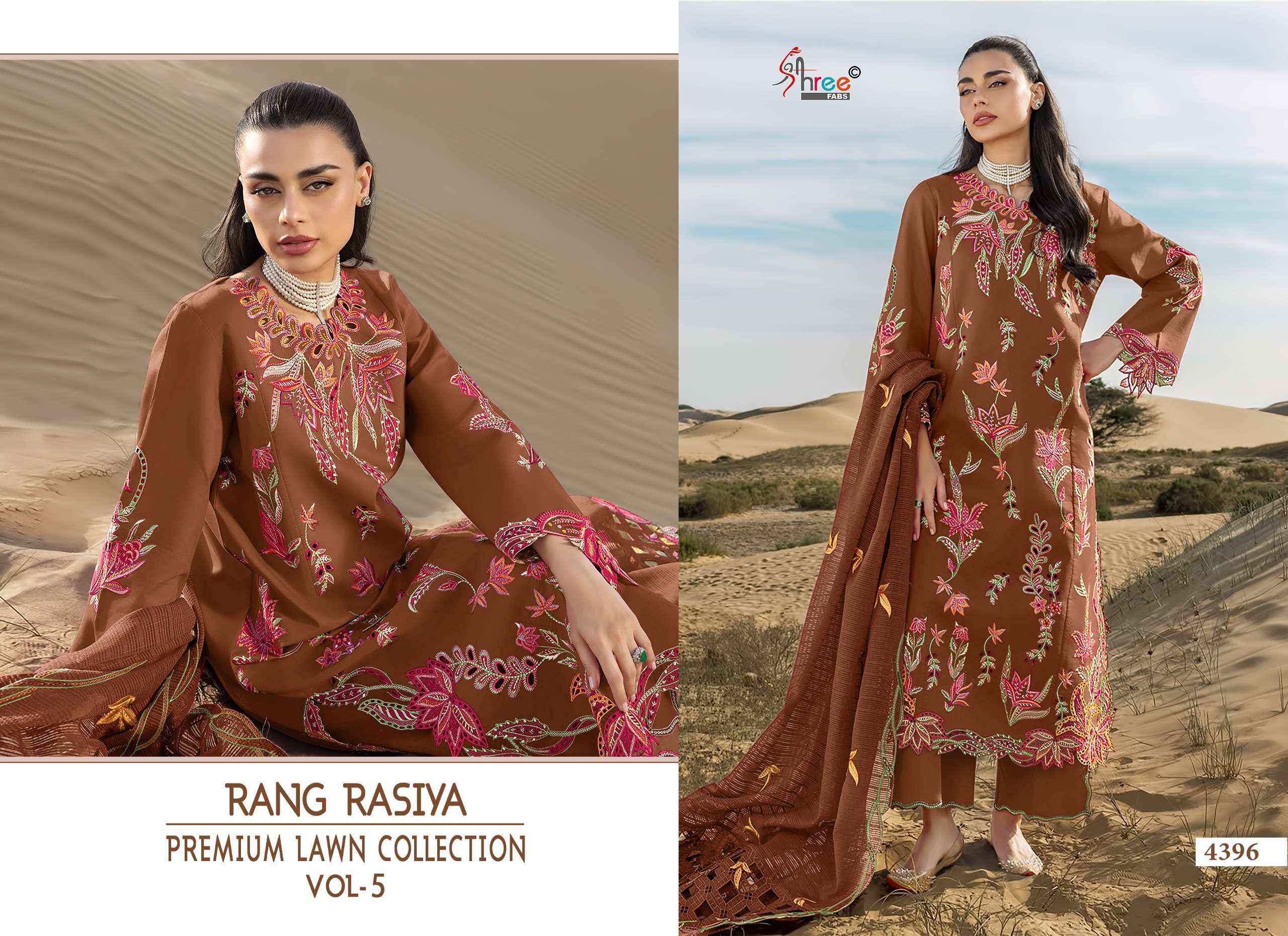 SHREE FABS RANG RASIYA PREMIUM LAWN COLLECTION VOL 5 LAWN COTTON HEAVY EMBROIDERY DESIGNER WORK SUIT _ WHOLESALE FACTORY ( 6 PCS CATALOG )