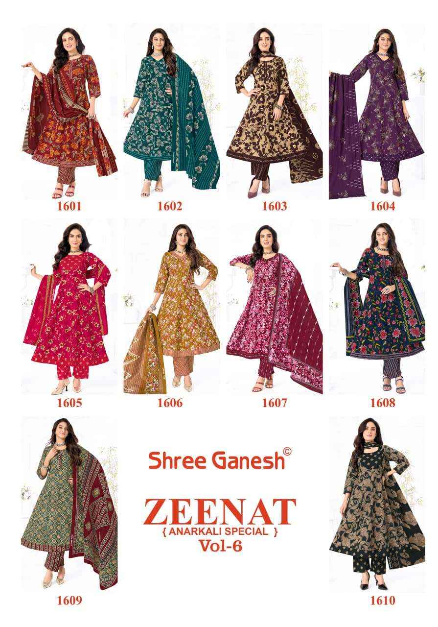 Shree Ganesh Zeenat Vol 6 Heavy Cotton Anarkali Style 3 Pec Suit _ Wholesale Texteli Collection ( 10 Pcs Catalog )