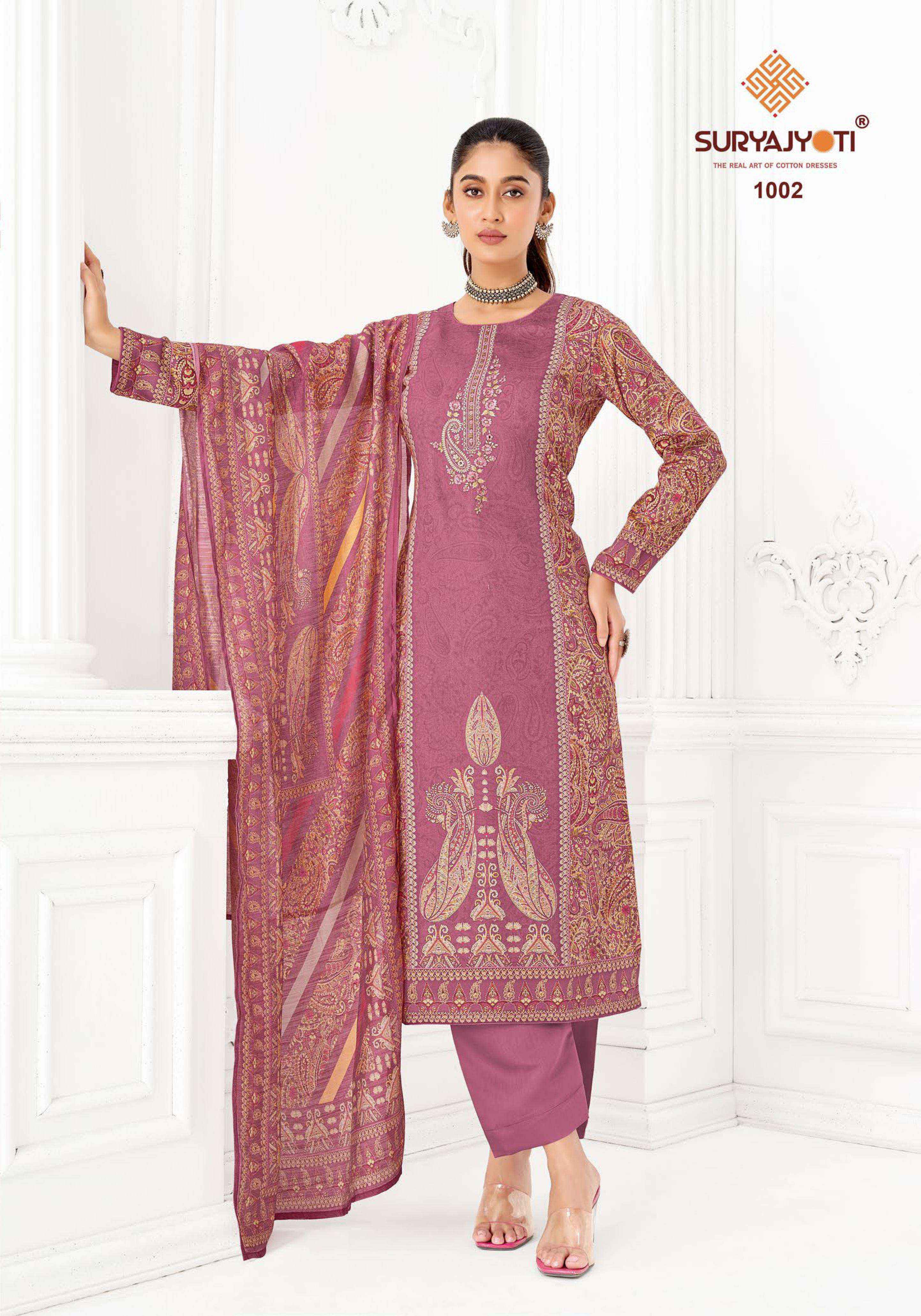 SURYAJYOTI NAMITA VOL 1 JAM SATIN DIGITAL PRINT WITH FANCY EMBROIDERY WORK SUIT _ LATEST CATAlOGUE WHOLESALE PRICE  ( 6 PCS CATALOG )