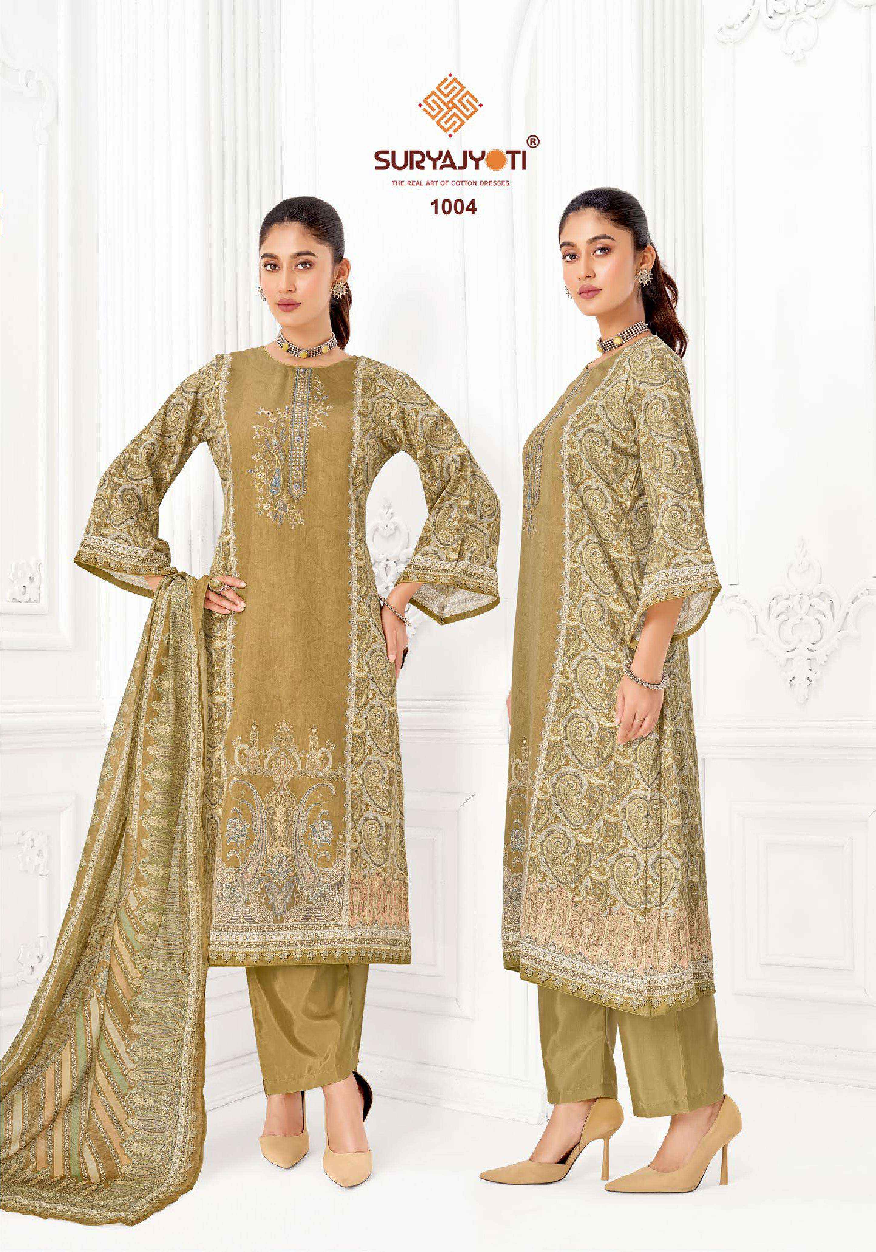 SURYAJYOTI NAMITA VOL 1 JAM SATIN DIGITAL PRINT WITH FANCY EMBROIDERY WORK SUIT _ LATEST CATAlOGUE WHOLESALE PRICE  ( 6 PCS CATALOG )