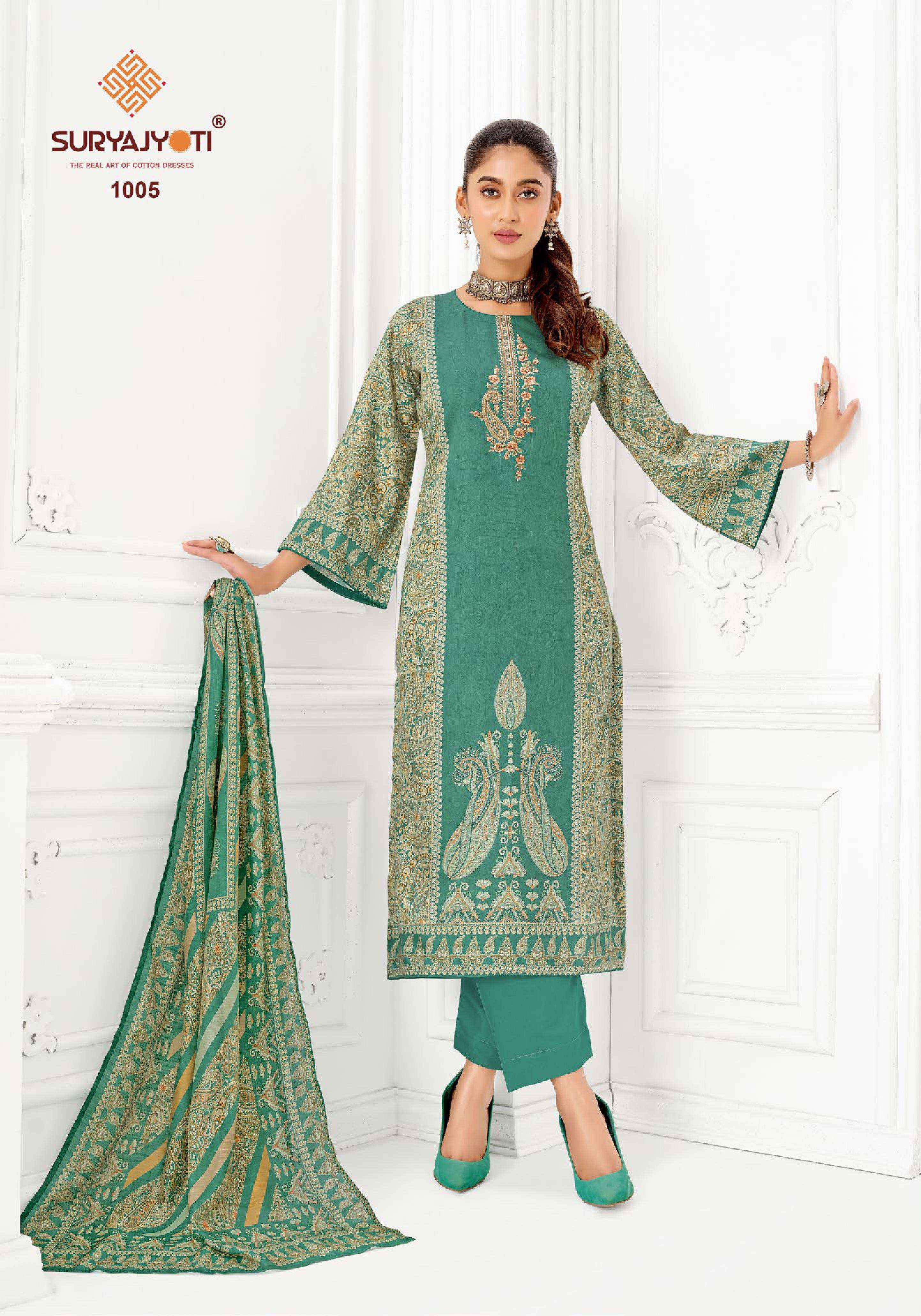 SURYAJYOTI NAMITA VOL 1 JAM SATIN DIGITAL PRINT WITH FANCY EMBROIDERY WORK SUIT _ LATEST CATAlOGUE WHOLESALE PRICE  ( 6 PCS CATALOG )