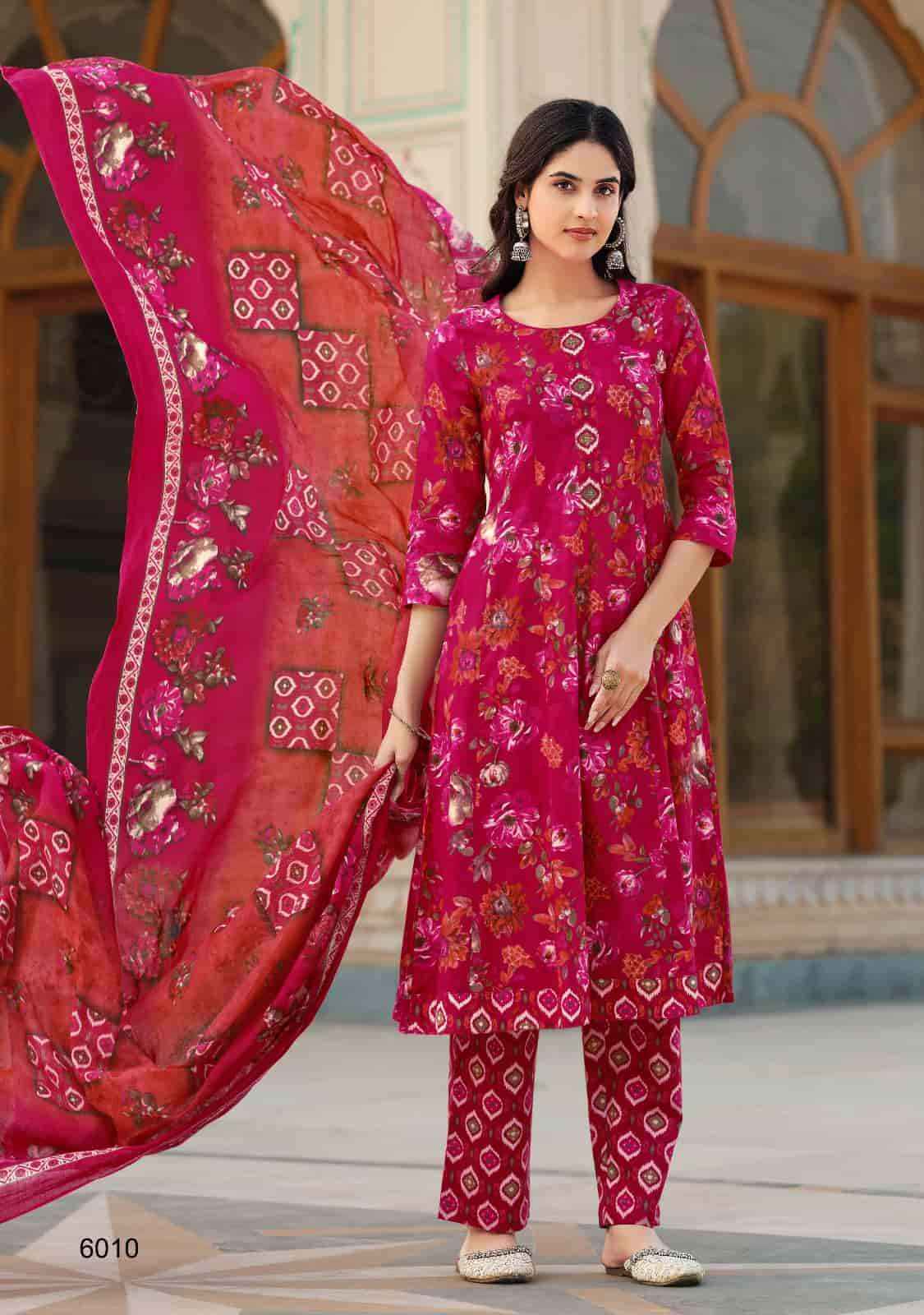 Suryajyoti Rashmika Vol 6 Pure Cotton Anarkali Style 3 Pec Dress Wholesale Surat Rate ( 10 Pcs Catalog )