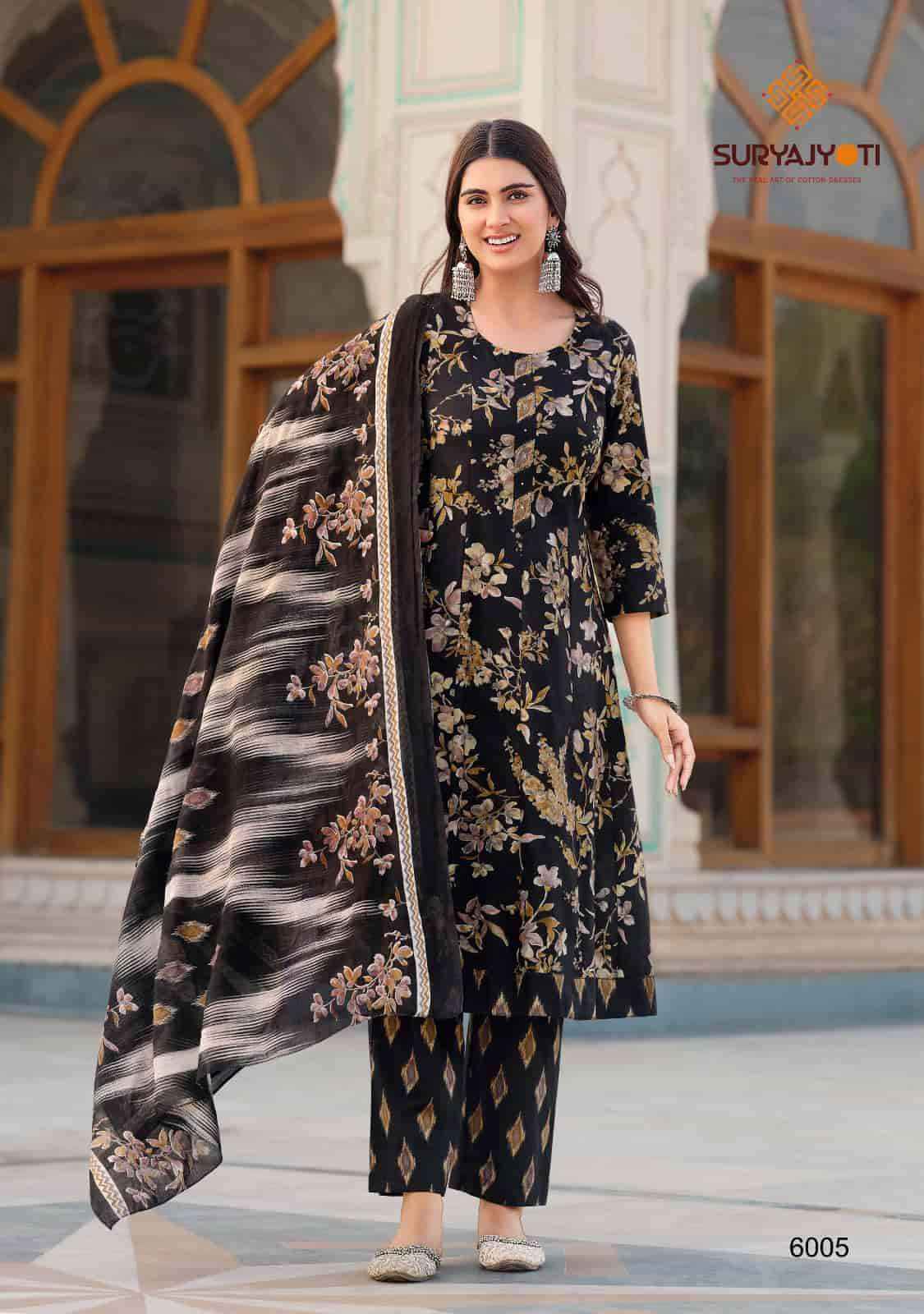 Suryajyoti Rashmika Vol 6 Pure Cotton Anarkali Style 3 Pec Dress Wholesale Surat Rate ( 10 Pcs Catalog )