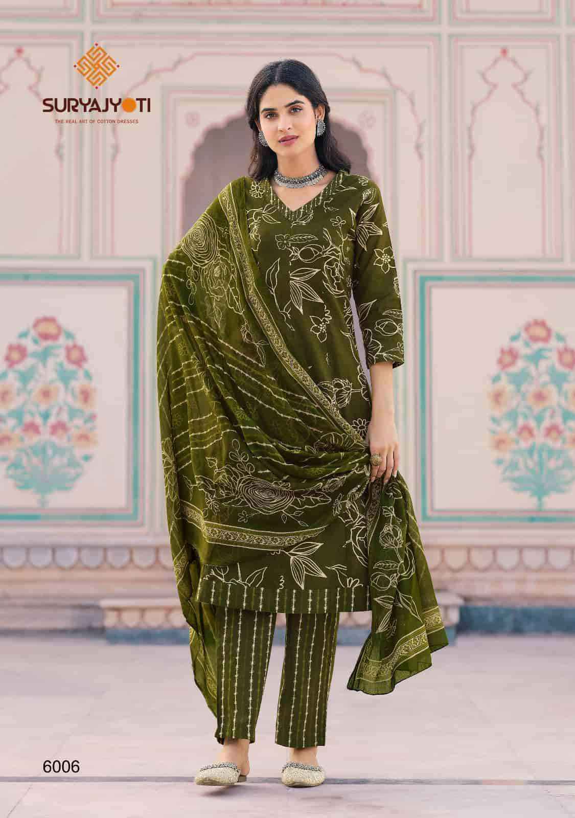 Suryajyoti Rashmika Vol 6 Pure Cotton Anarkali Style 3 Pec Dress Wholesale Surat Rate ( 10 Pcs Catalog )