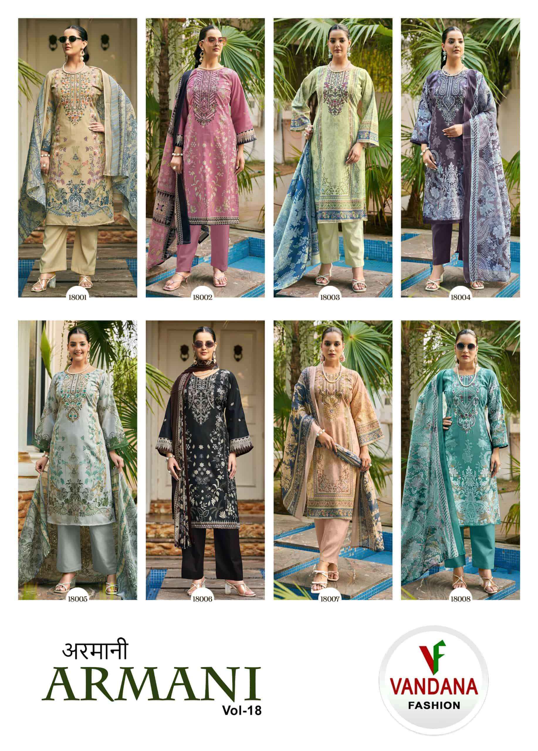 Vandana Fashion Armani Vol 18 Fancy Cotton Suit _ Wholesale Surat Rate ( 8 Pcs Catalog )