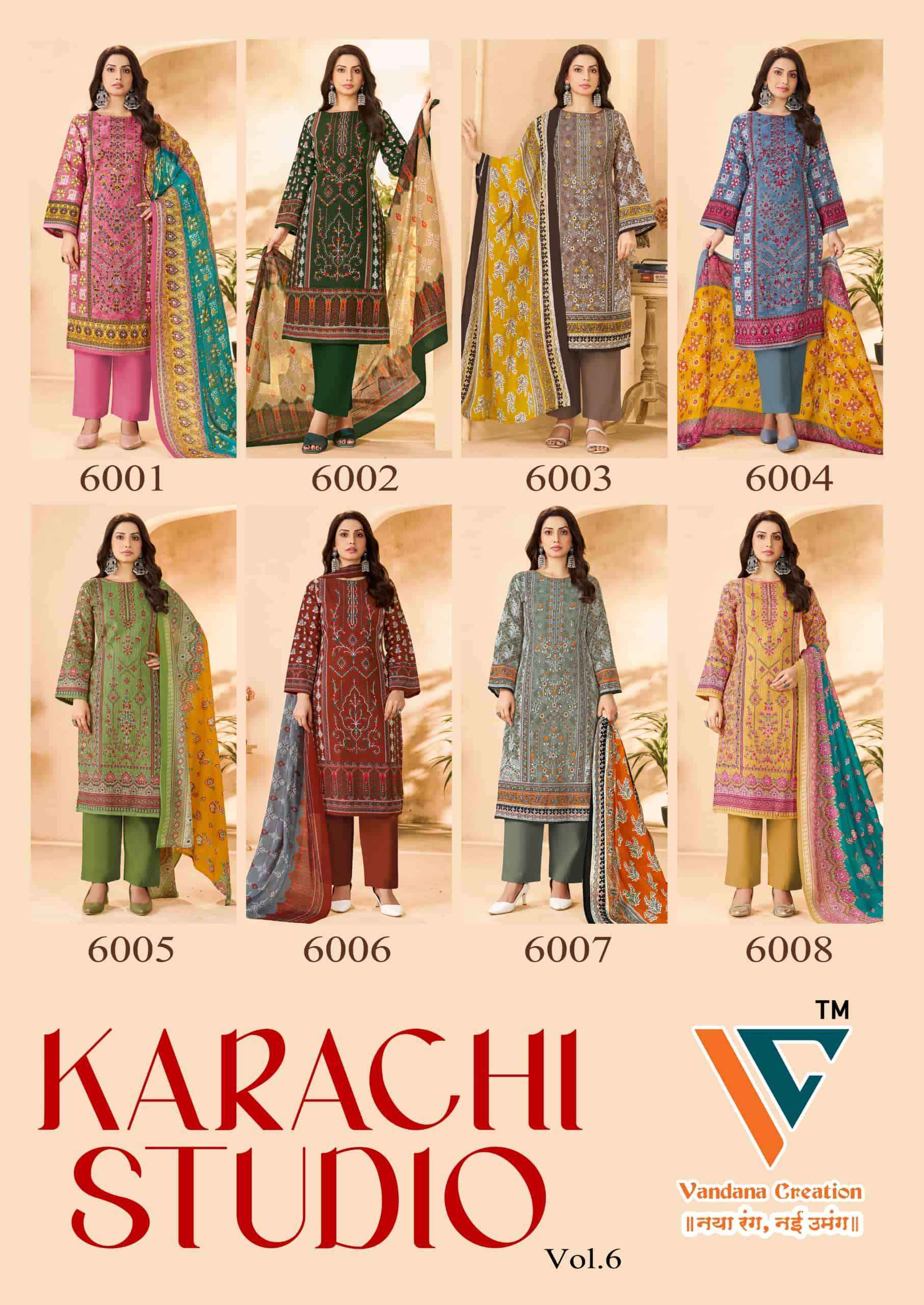 Vandana Fashion Karachi Studio Vol 6 Printed Karachi Cotton Suit _ Surat Wholesale Textile Price ( 8 Pcs Catalog )