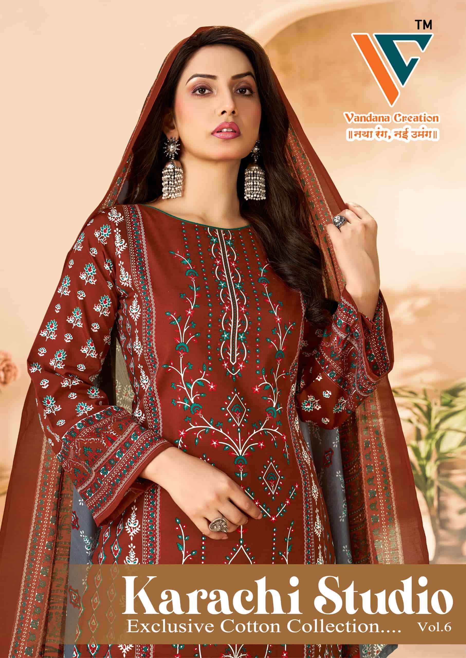 Vandana Fashion Karachi Studio Vol 6 Printed Karachi Cotton Suit _ Surat Wholesale Textile Price ( 8 Pcs Catalog )
