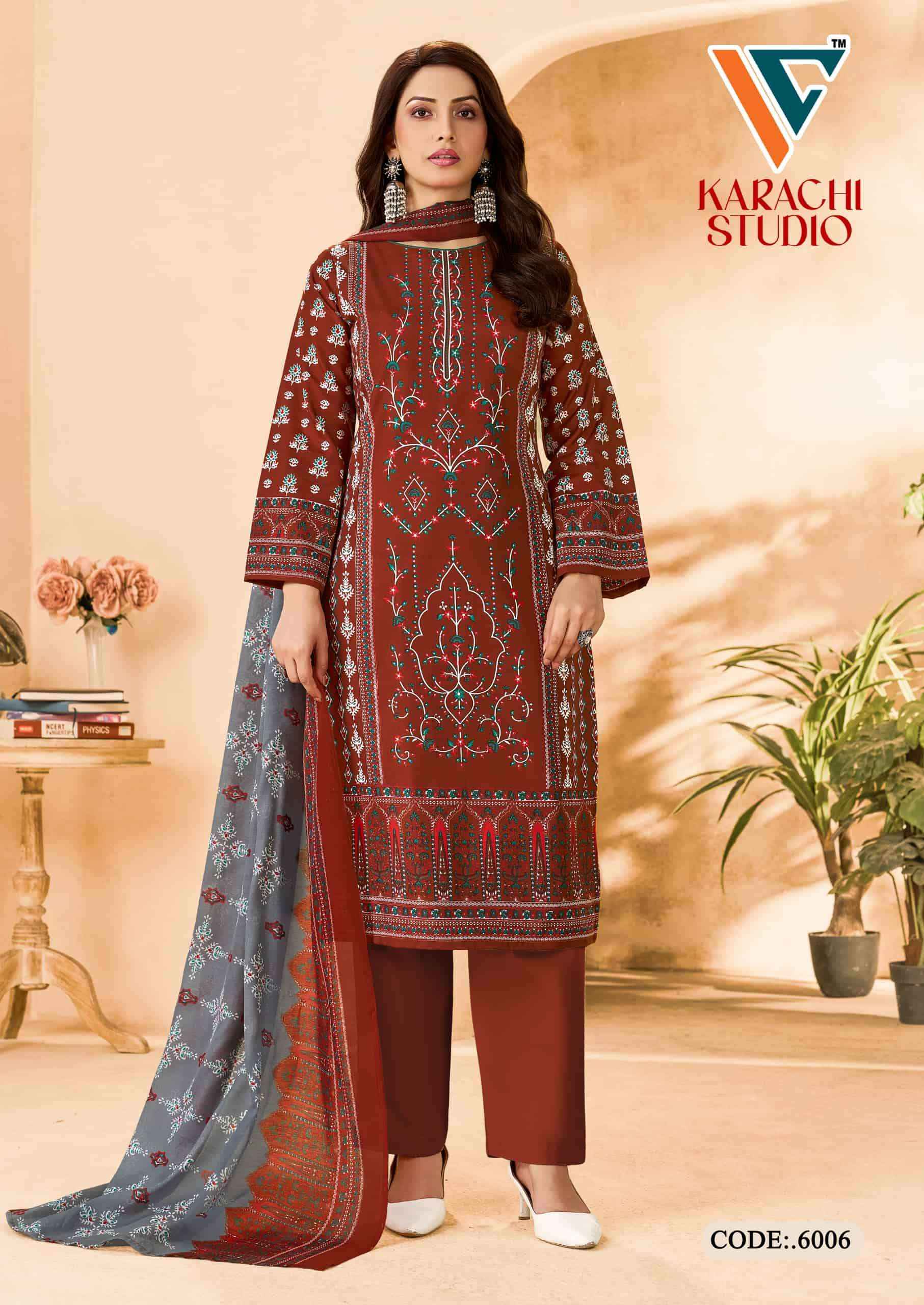 Vandana Fashion Karachi Studio Vol 6 Printed Karachi Cotton Suit _ Surat Wholesale Textile Price ( 8 Pcs Catalog )