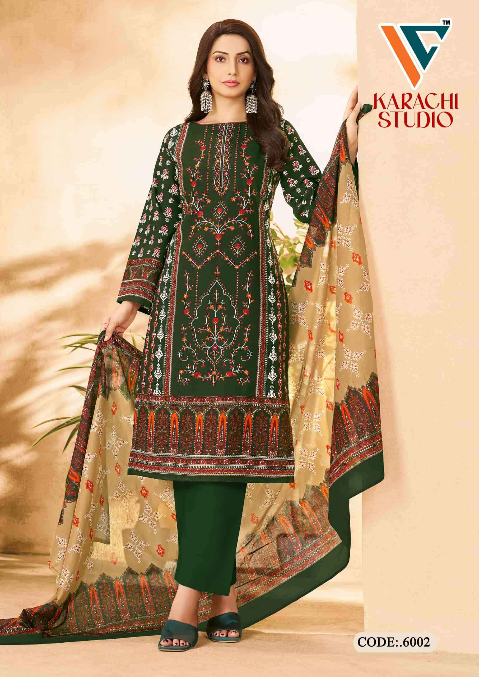 Vandana Fashion Karachi Studio Vol 6 Printed Karachi Cotton Suit _ Surat Wholesale Textile Price ( 8 Pcs Catalog )