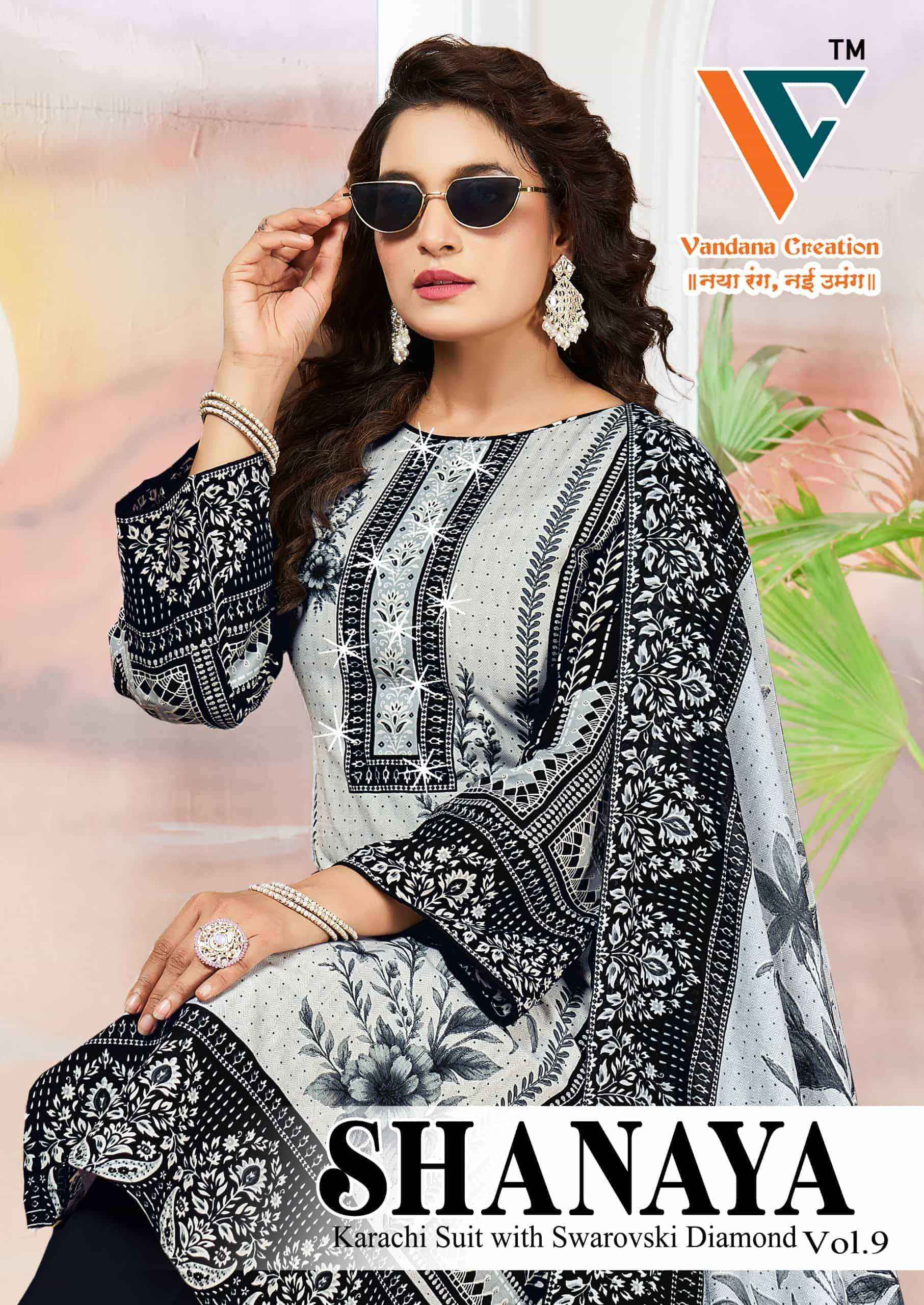 Vandana Fashion Shanaya Vol 9 Fancy Work Karachi Cotton Dress _ Wholesale Surat ( 8 Pcs Catalog )