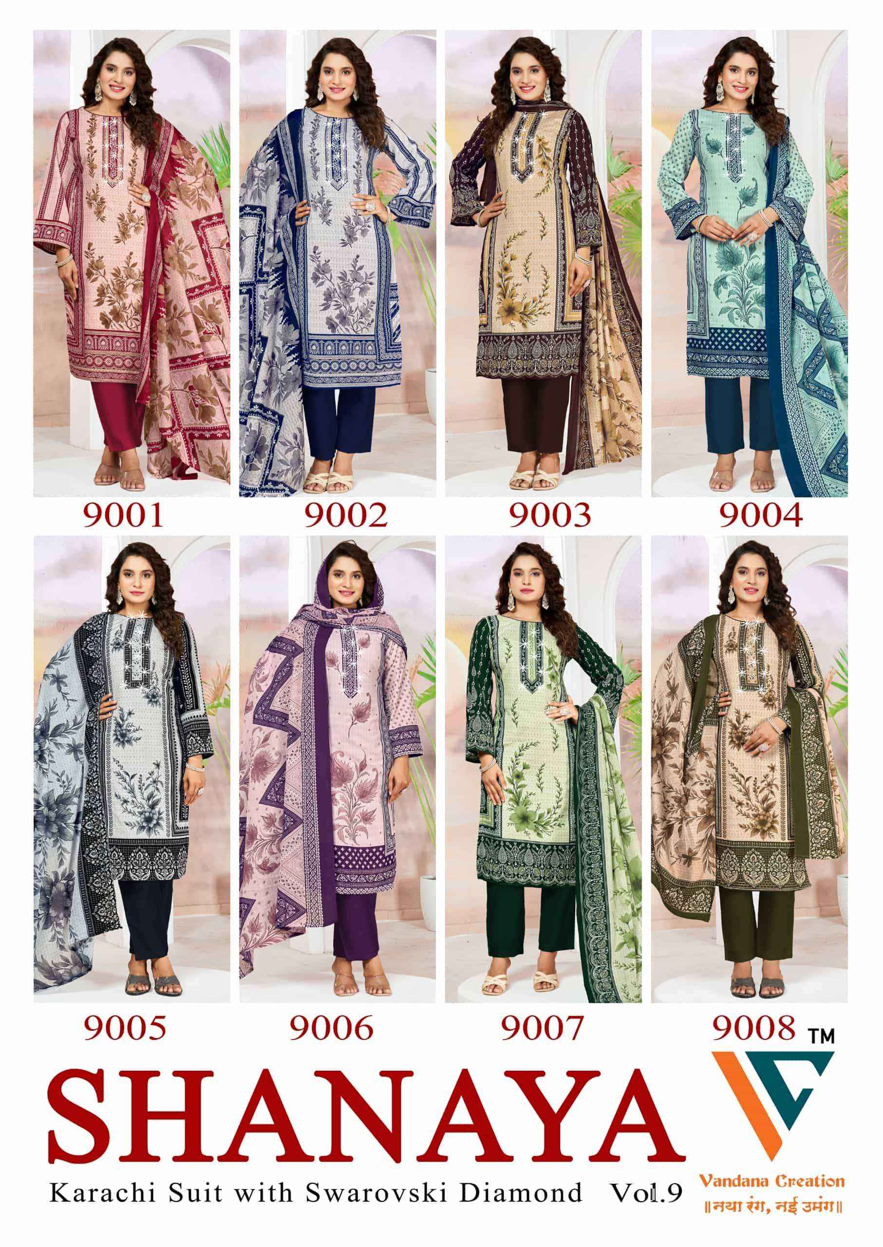 Vandana Fashion Shanaya Vol 9 Fancy Work Karachi Cotton Dress _ Wholesale Surat ( 8 Pcs Catalog )
