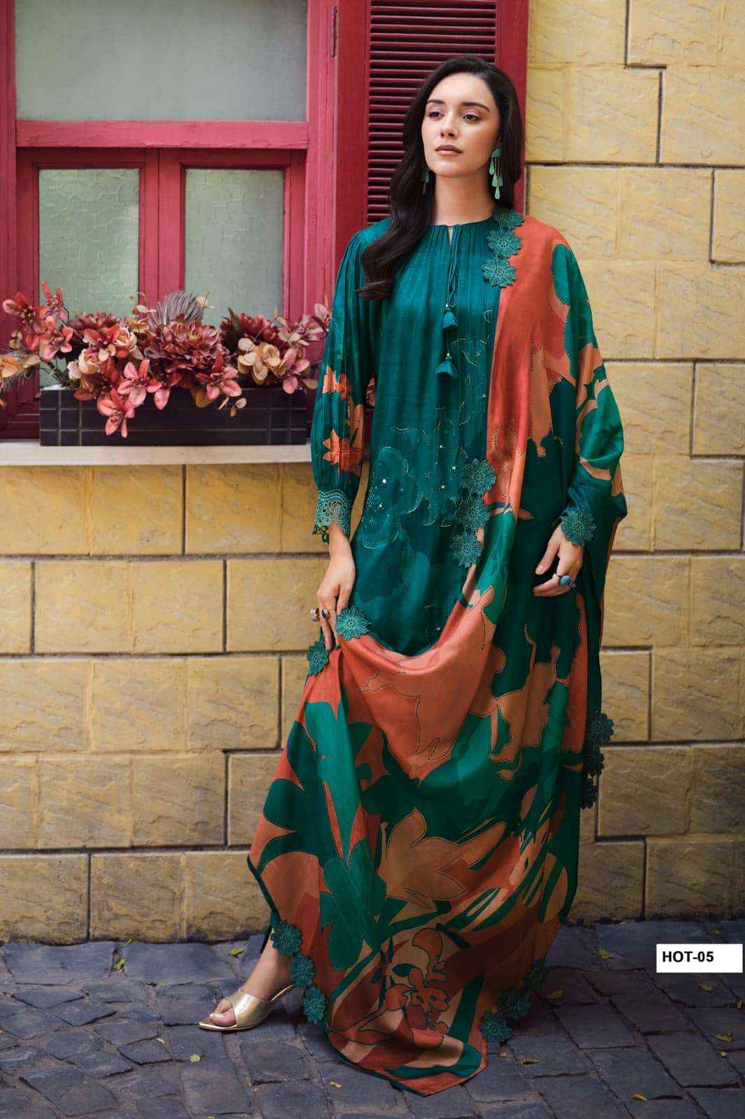 Varsha House Of Tulips Premium Designs Muslin Salwar Kameez _ Surat Wholesale Bazaar ( 5 Pcs Catalog )