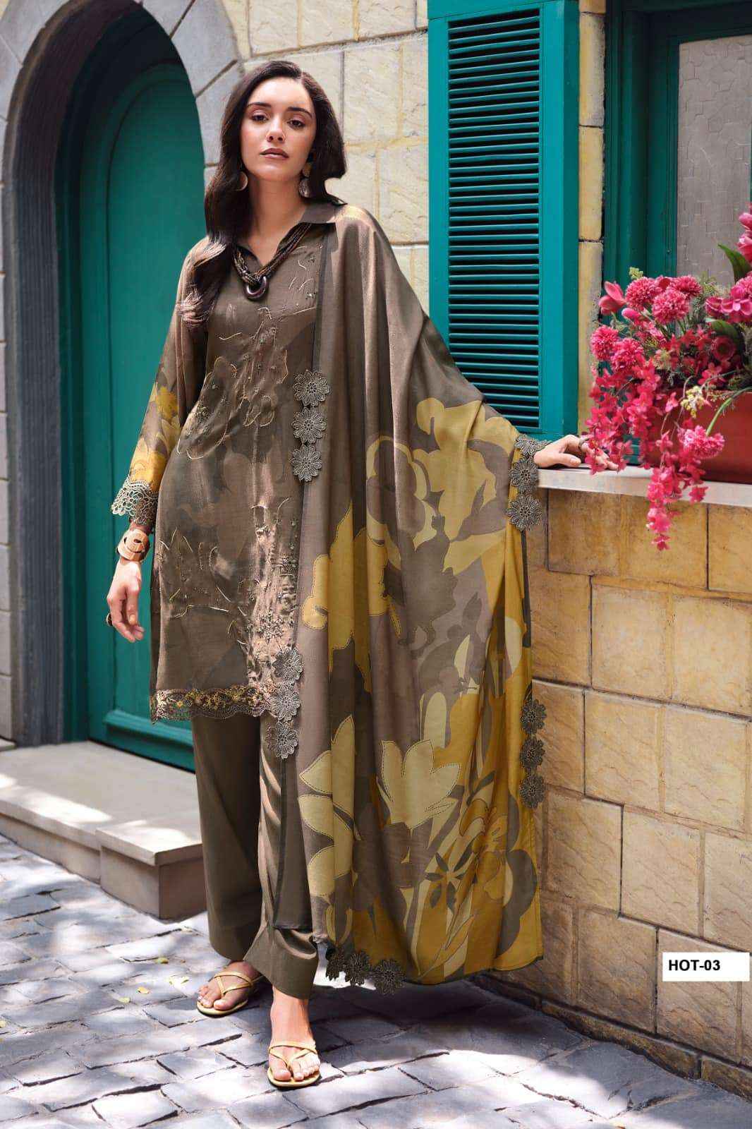 Varsha House Of Tulips Premium Designs Muslin Salwar Kameez _ Surat Wholesale Bazaar ( 5 Pcs Catalog )