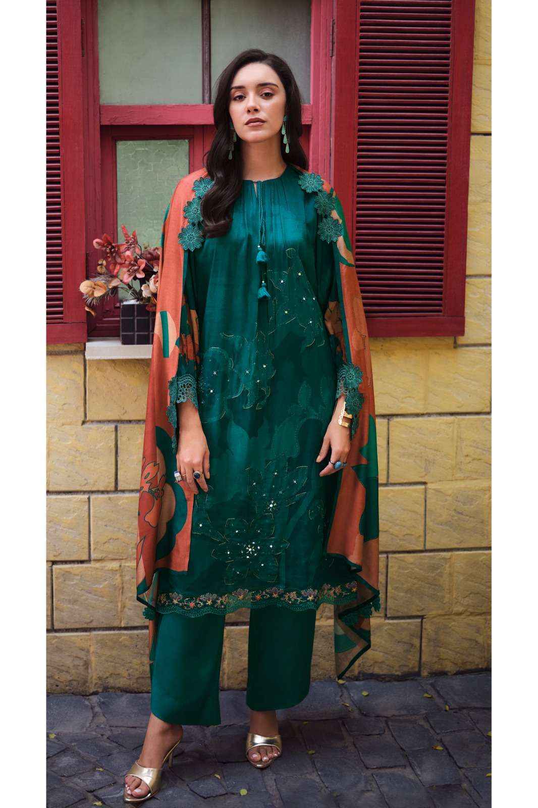 Varsha House Of Tulips Premium Designs Muslin Salwar Kameez _ Surat Wholesale Bazaar ( 5 Pcs Catalog )