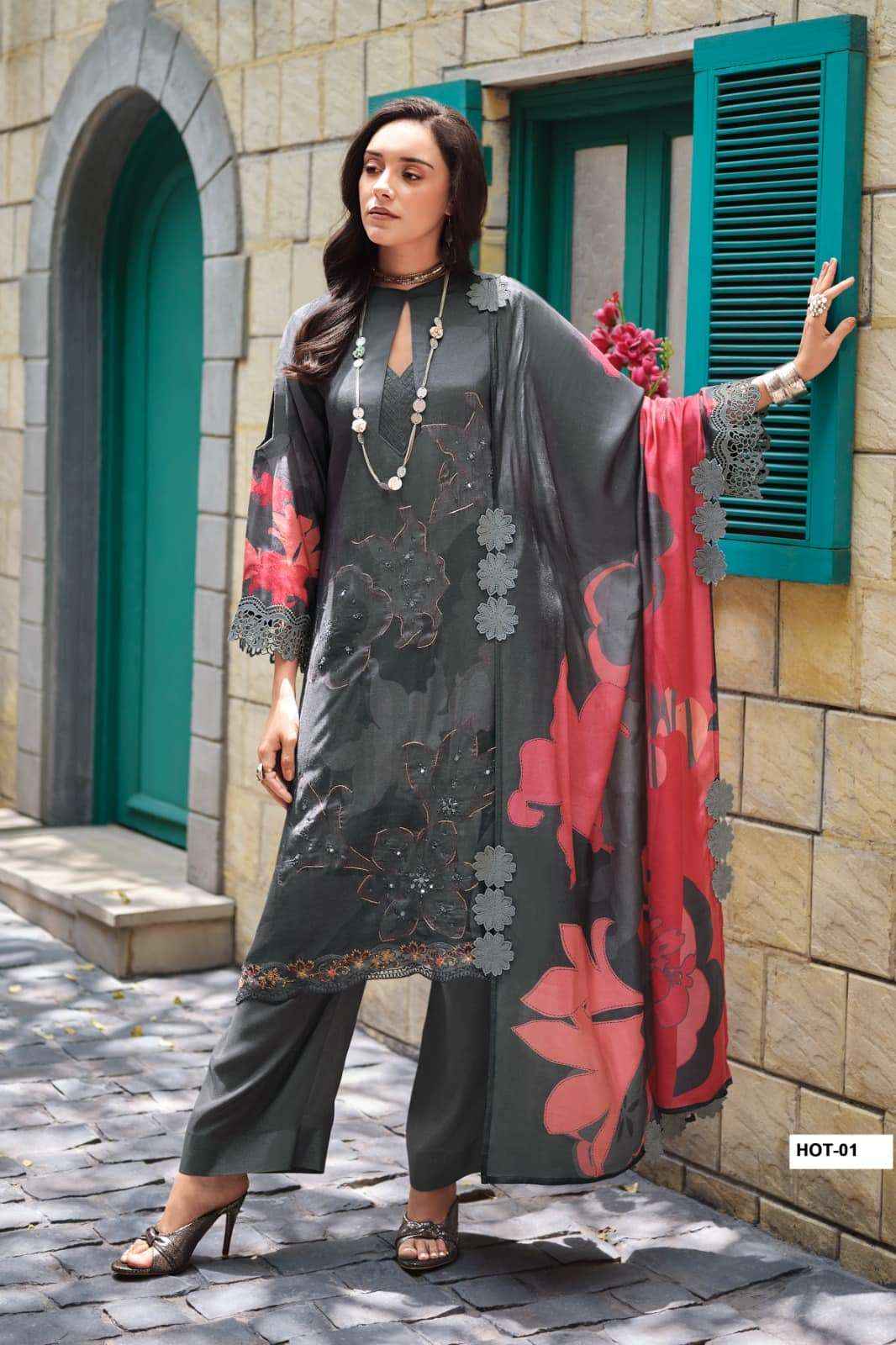 Varsha House Of Tulips Premium Designs Muslin Salwar Kameez _ Surat Wholesale Bazaar ( 5 Pcs Catalog )