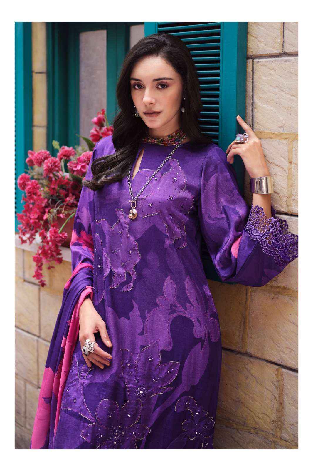Varsha House Of Tulips Premium Designs Muslin Salwar Kameez _ Surat Wholesale Bazaar ( 5 Pcs Catalog )
