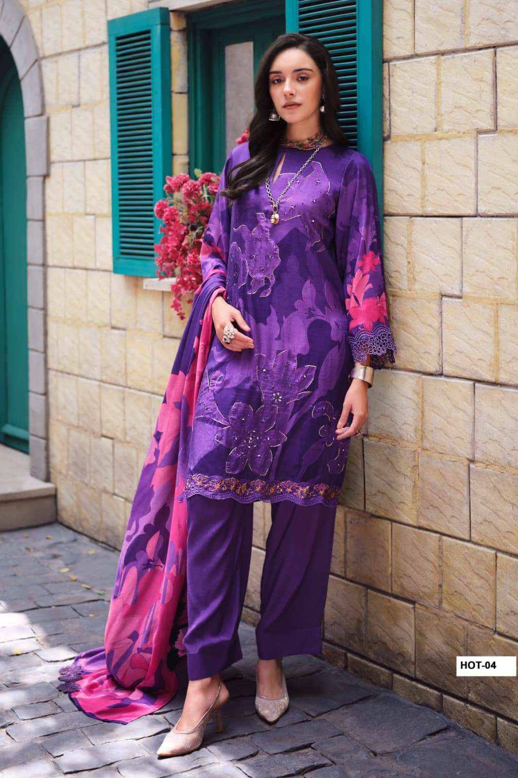 Varsha House Of Tulips Premium Designs Muslin Salwar Kameez _ Surat Wholesale Bazaar ( 5 Pcs Catalog )