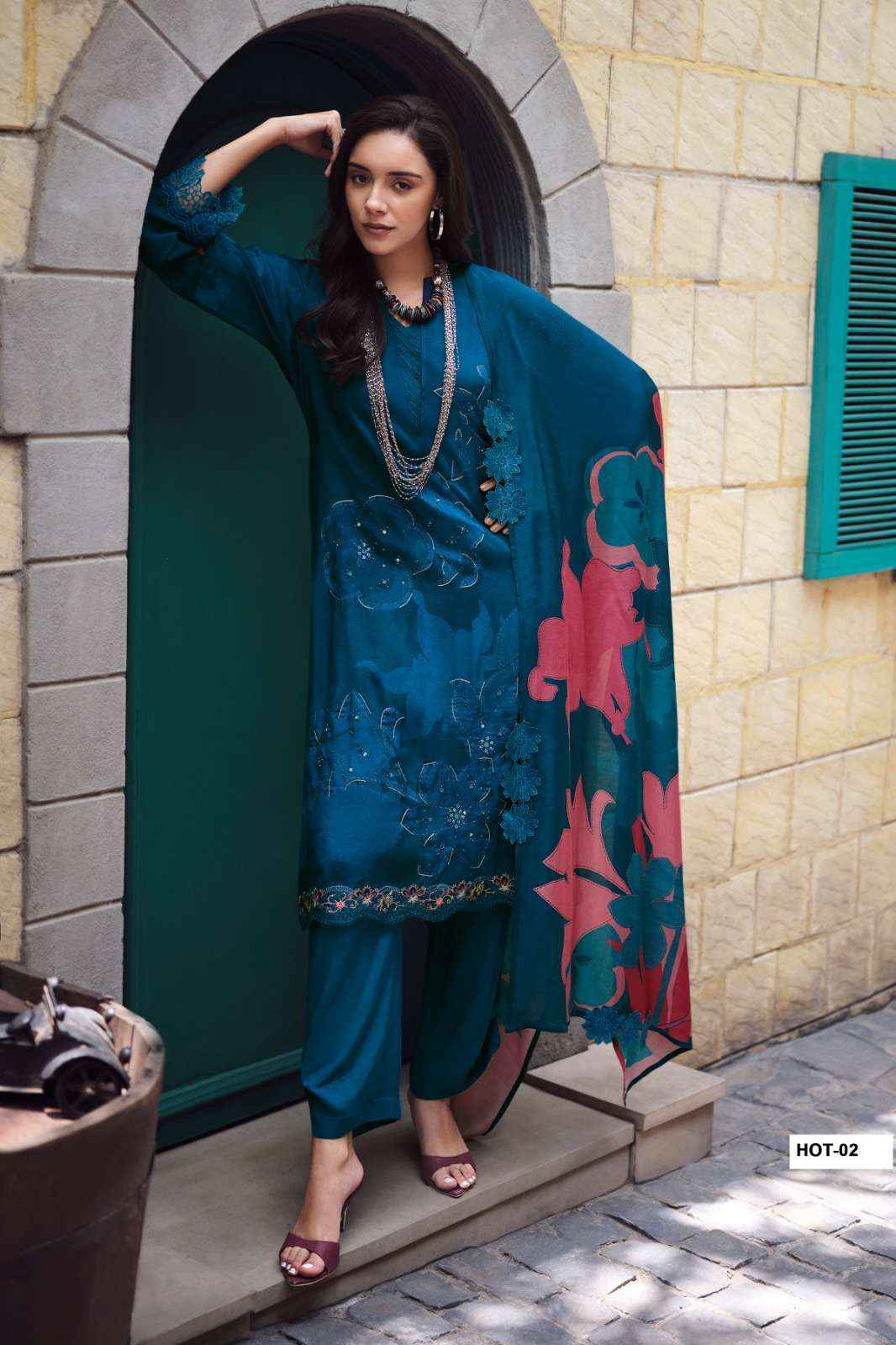 Varsha House Of Tulips Premium Designs Muslin Salwar Kameez _ Surat Wholesale Bazaar ( 5 Pcs Catalog )