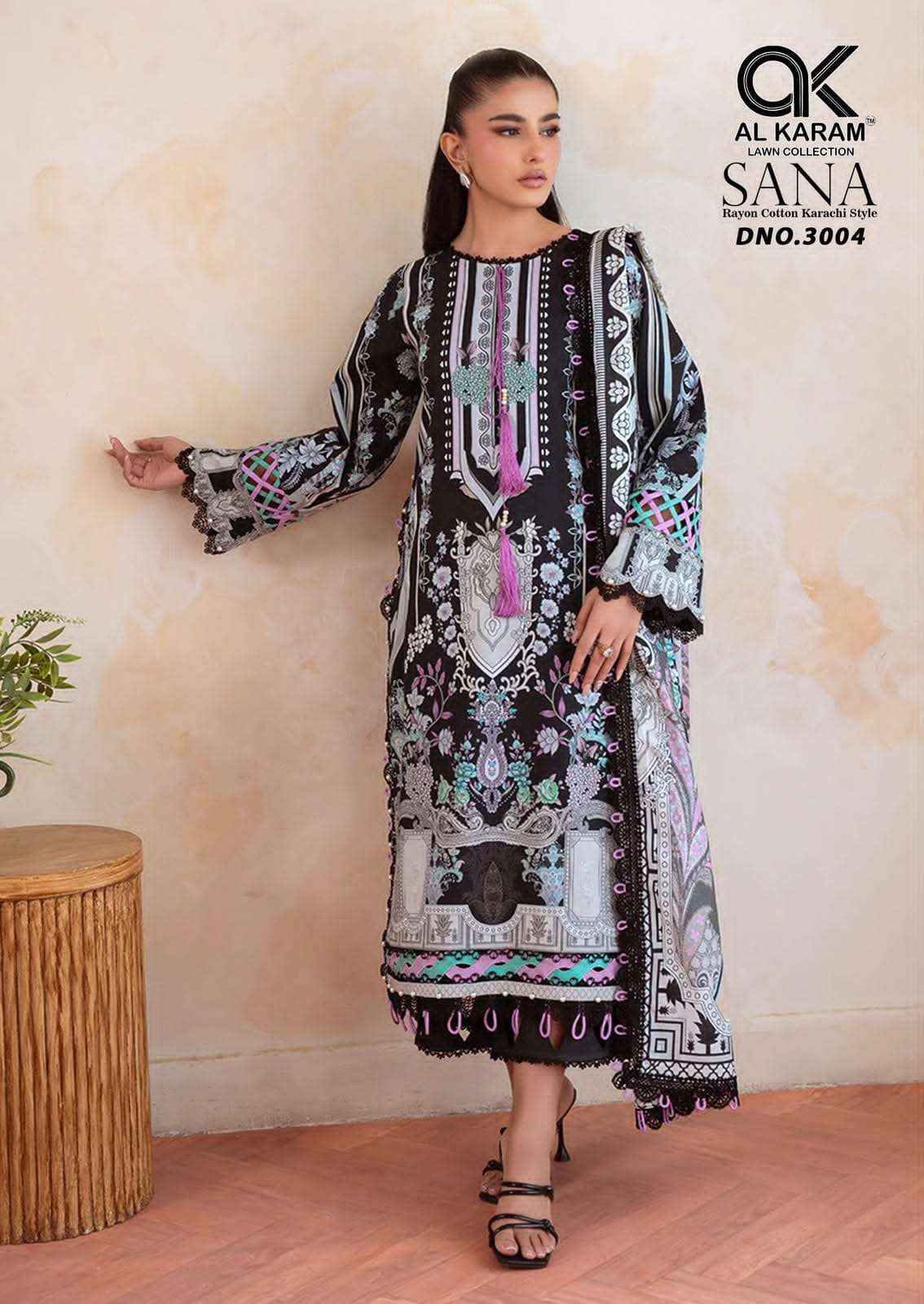 Al Karam Sana Vol 3 Printed Rayon Cotton Dress Material _ Wholesale Factory Rate ( 6 Pcs Catalog )