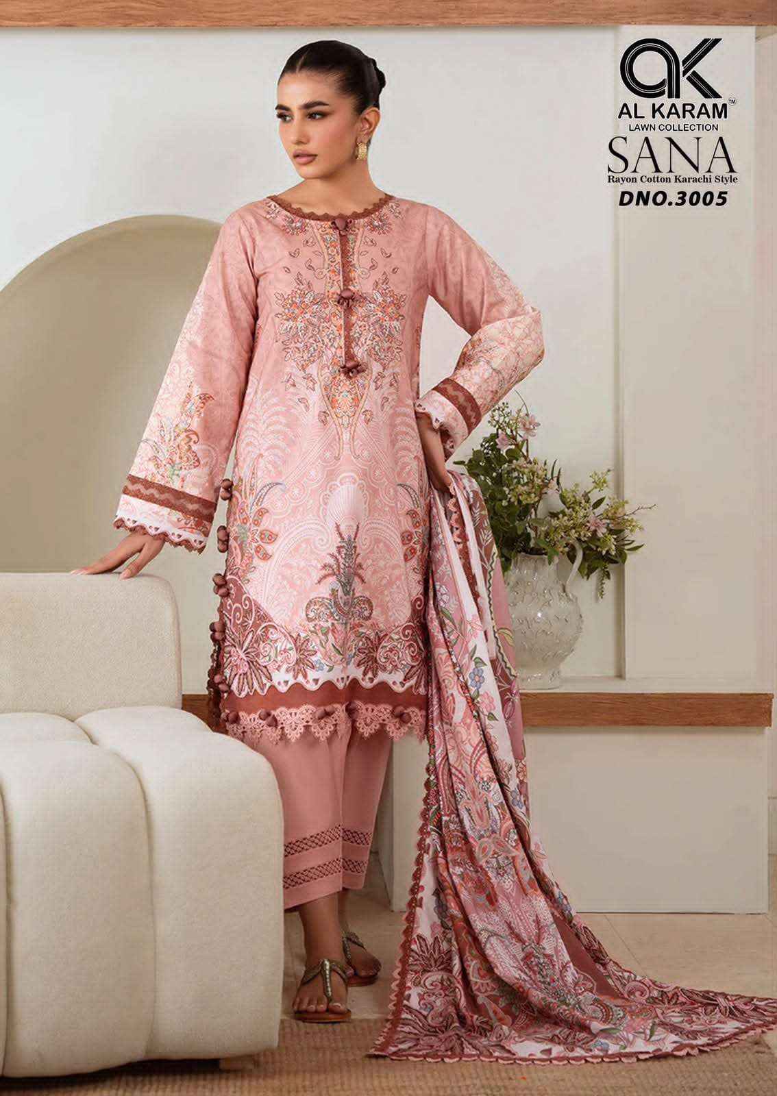 Al Karam Sana Vol 3 Printed Rayon Cotton Dress Material _ Wholesale Factory Rate ( 6 Pcs Catalog )