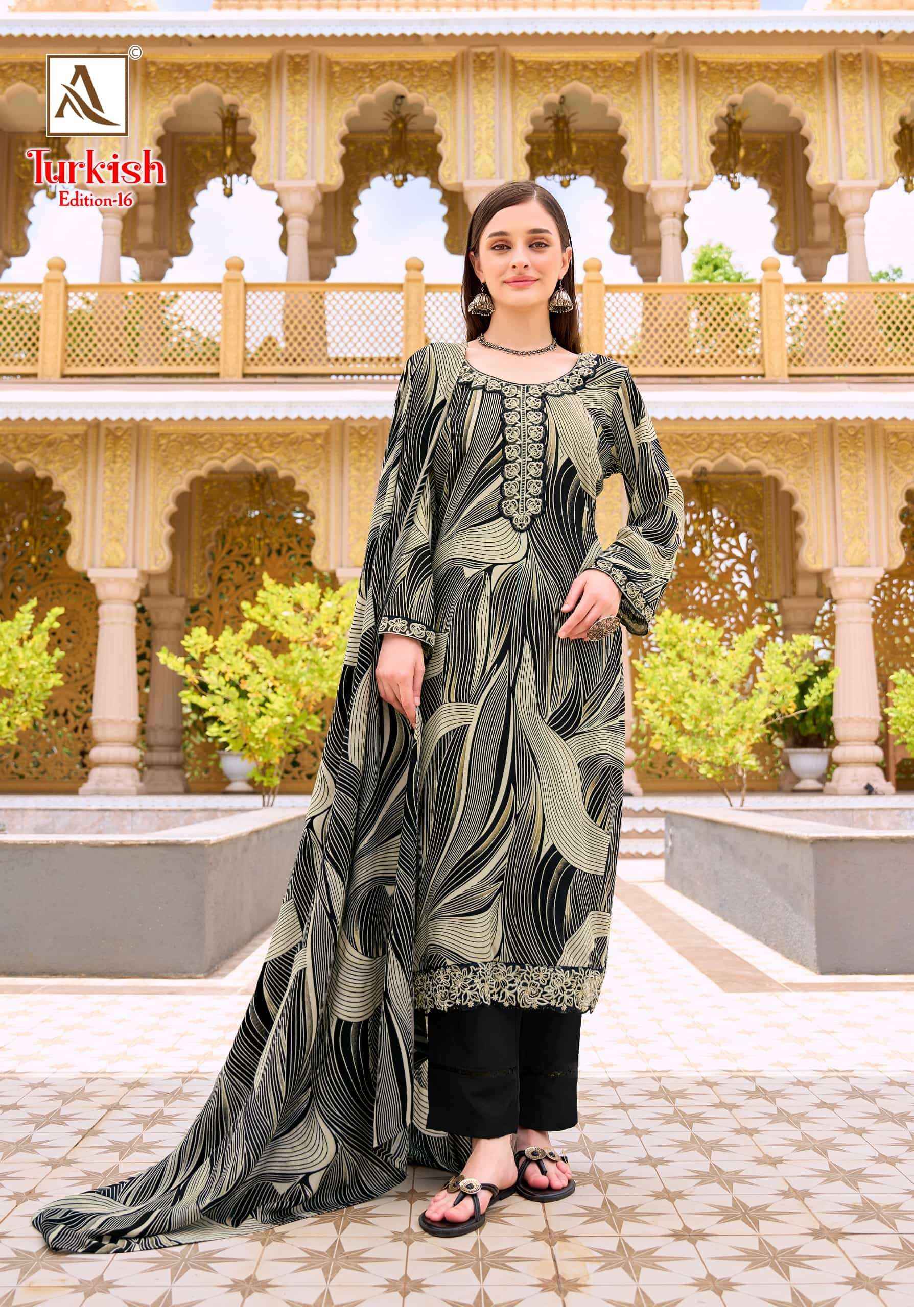 Alok Suit Turkish Edition 16 Pure Rayon Dress Material Wholesale Surat ( 6 Pcs Catalogue )