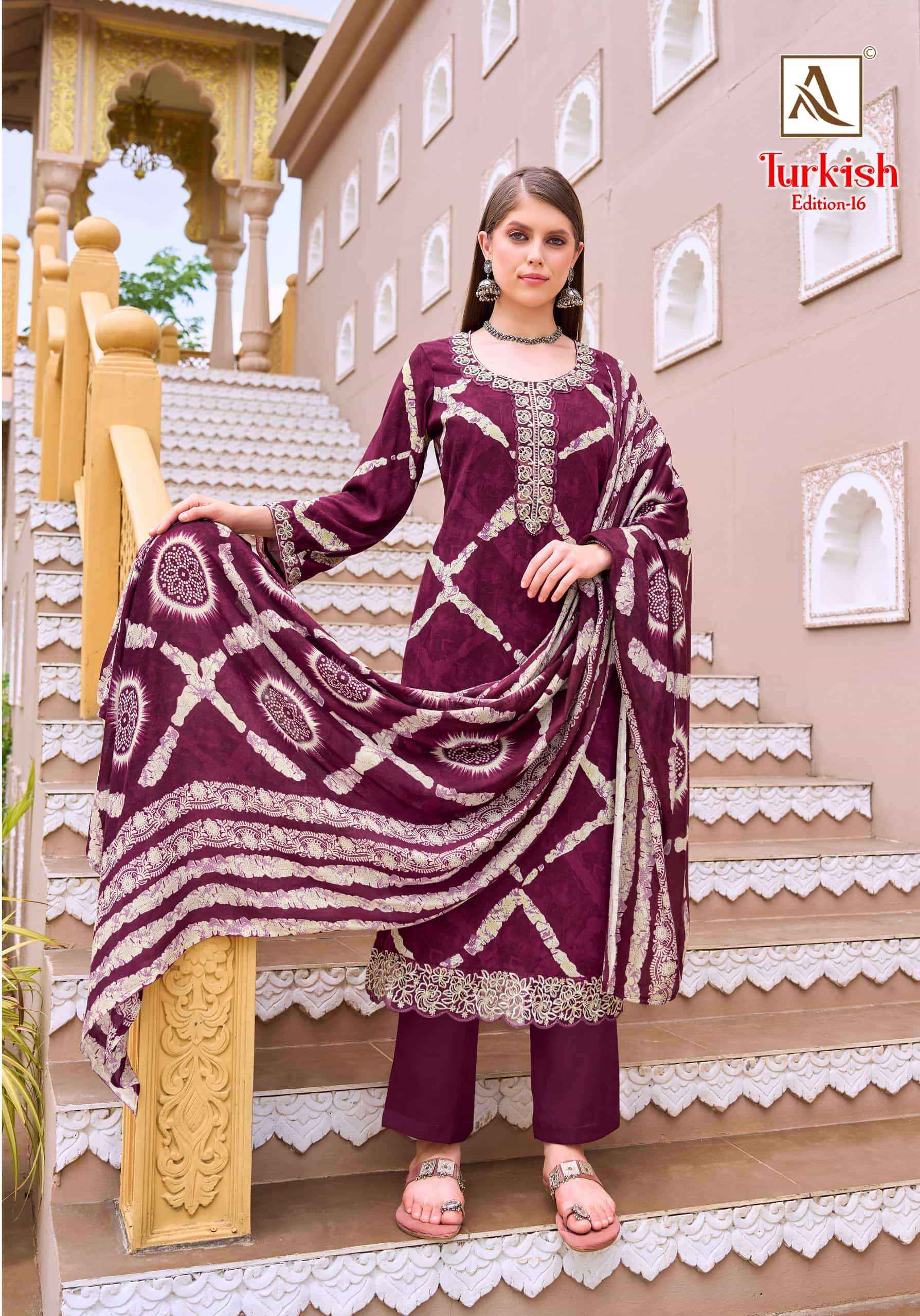 Alok Suit Turkish Edition 16 Pure Rayon Dress Material Wholesale Surat ( 6 Pcs Catalogue )