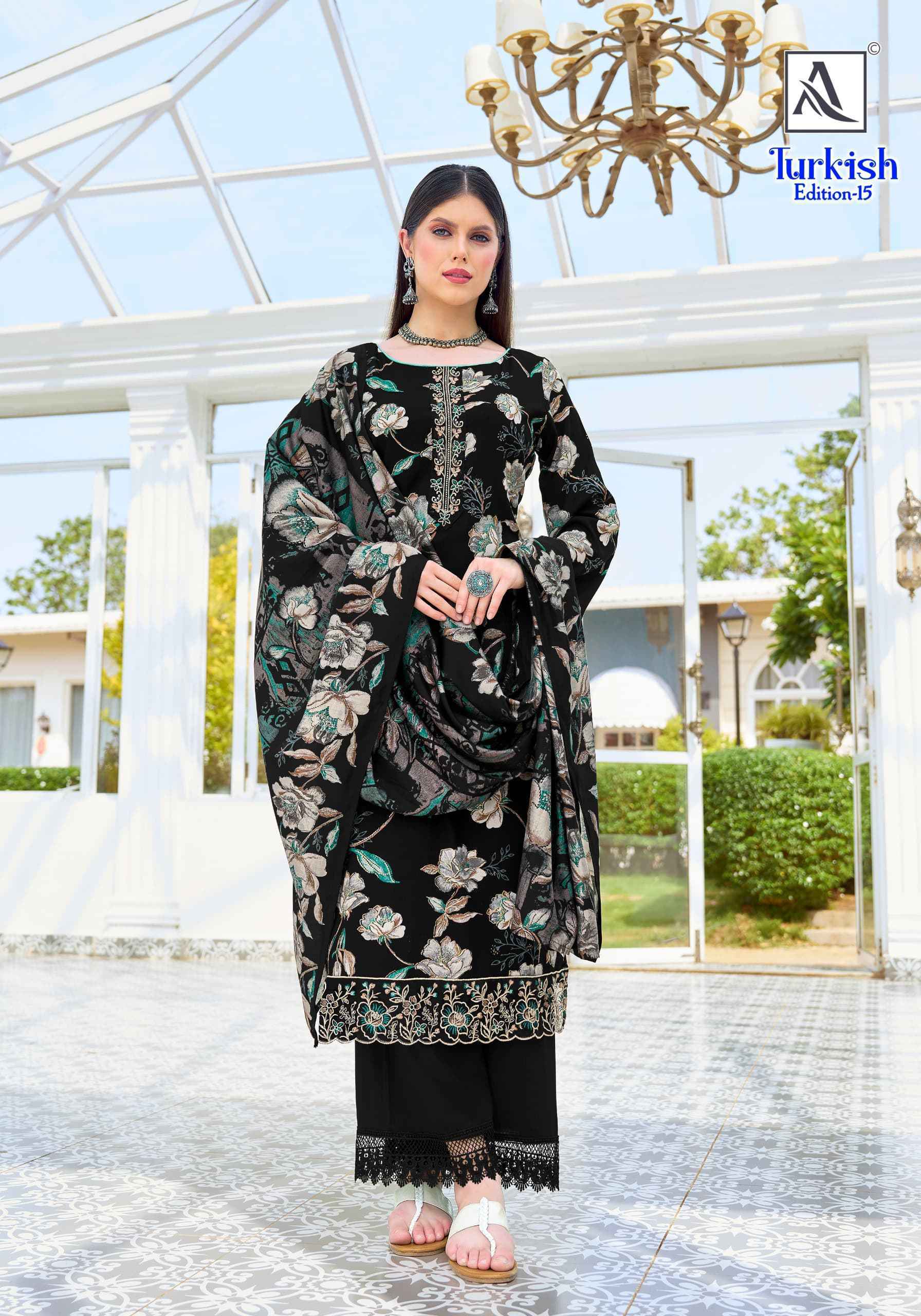 Alok Turkish Edition 15 Viscose Reyon Dress Material _ Wholesale Factory Rate ( 5 Pcs Catalog )