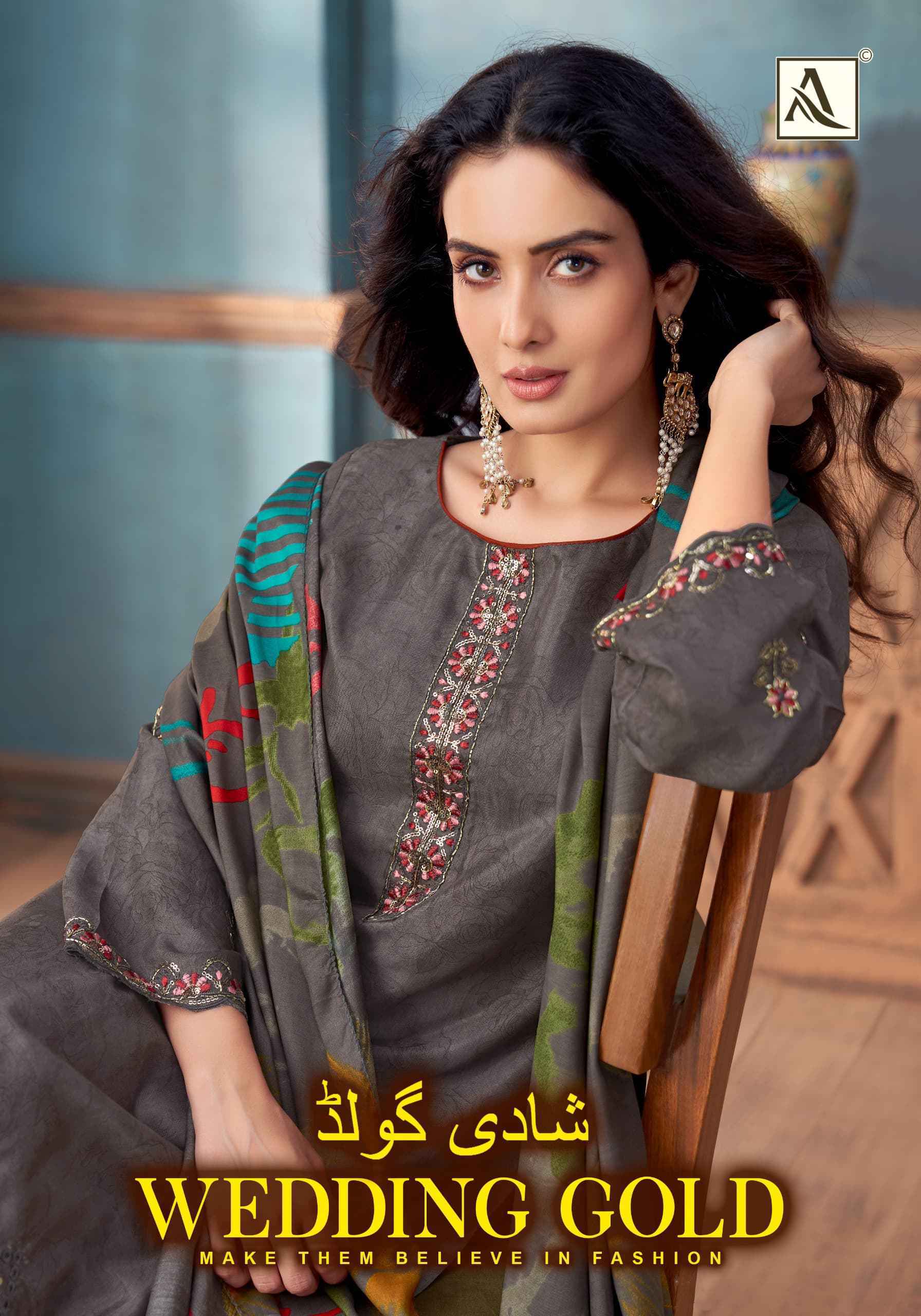 Alok Wedding Gold Viscose Muslin Dress Material Wholesale Price ( 6 pcs Catalogue )