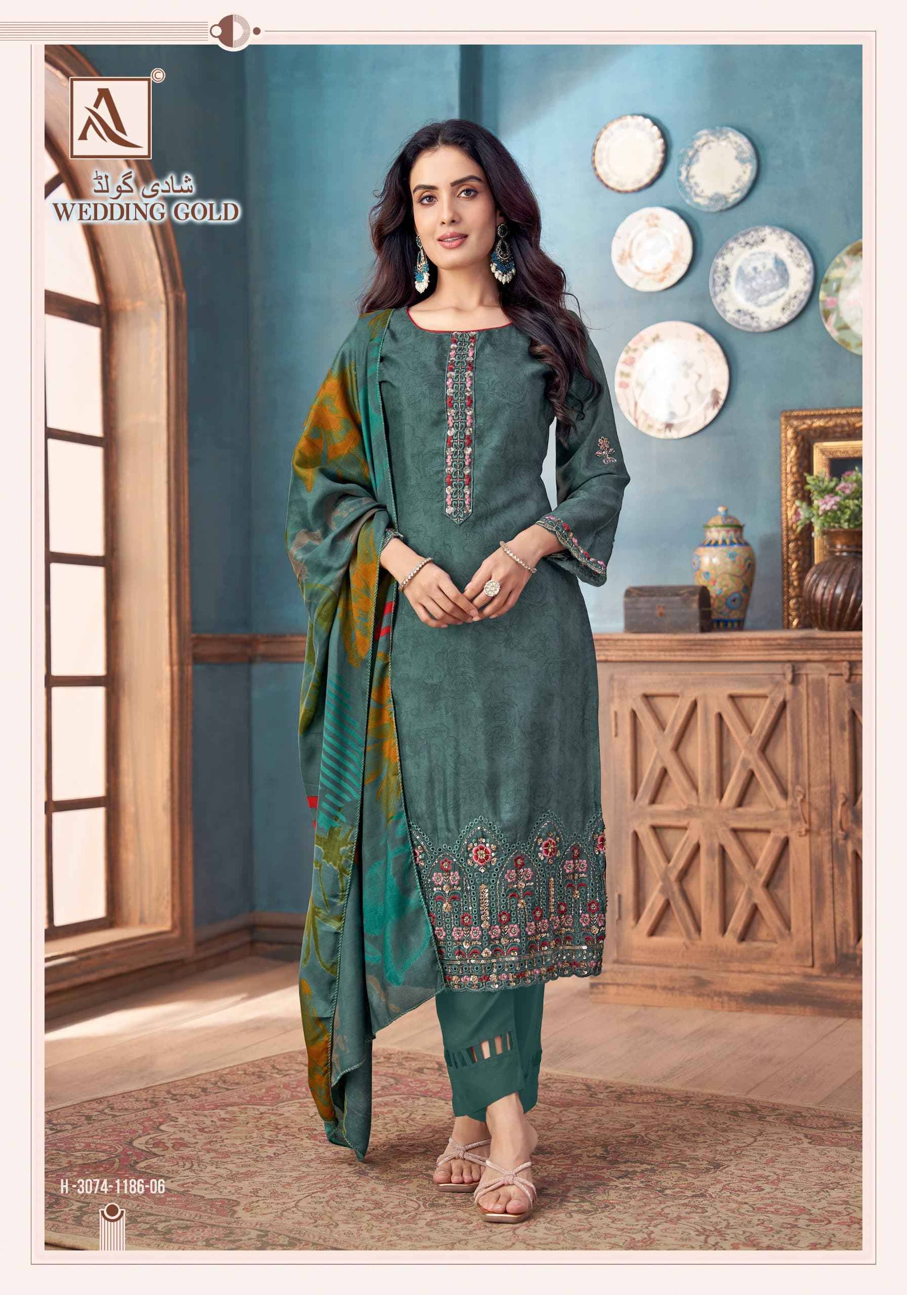 Alok Wedding Gold Viscose Muslin Dress Material Wholesale Price ( 6 pcs Catalogue )