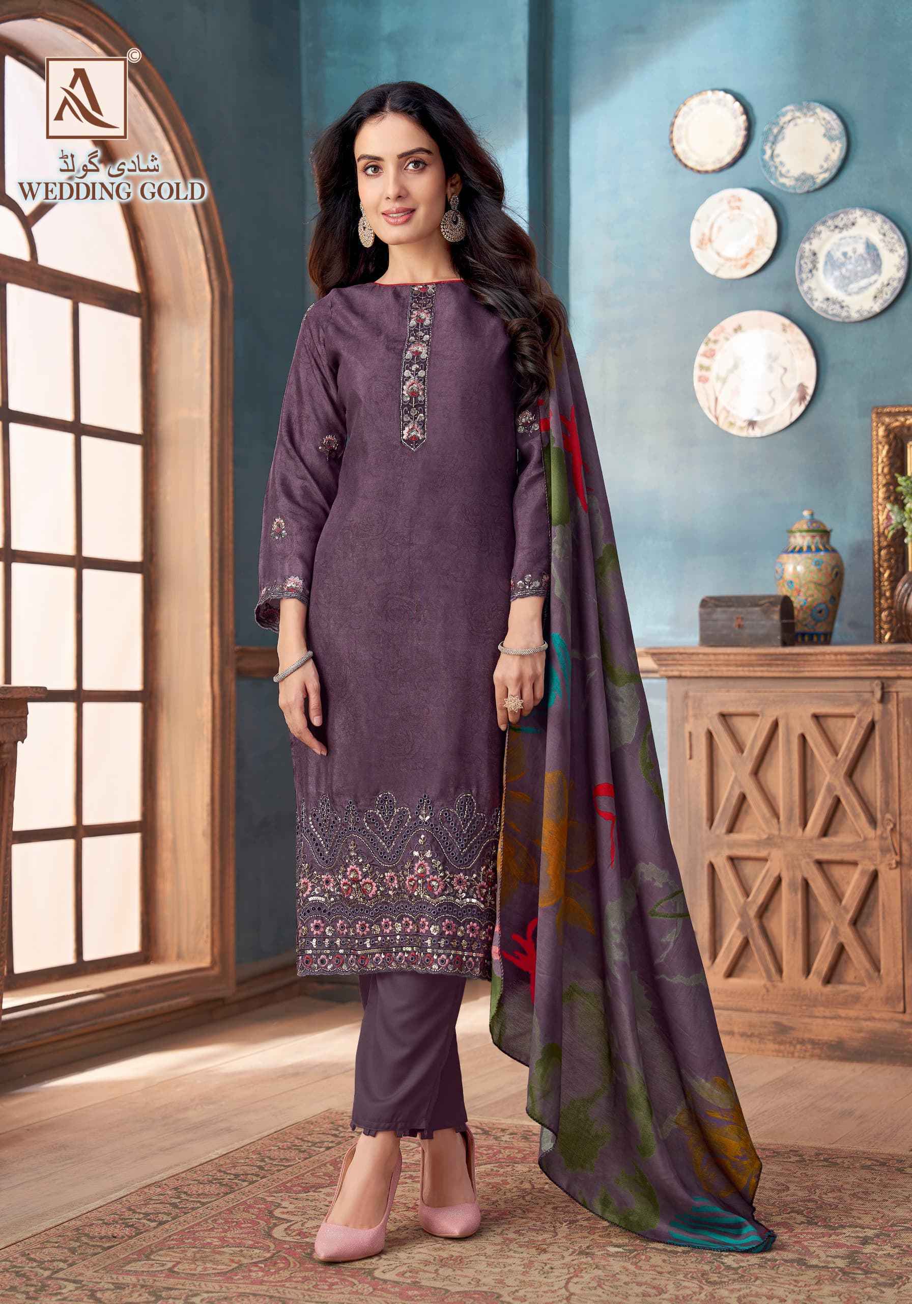 Alok Wedding Gold Viscose Muslin Dress Material Wholesale Price ( 6 pcs Catalogue )