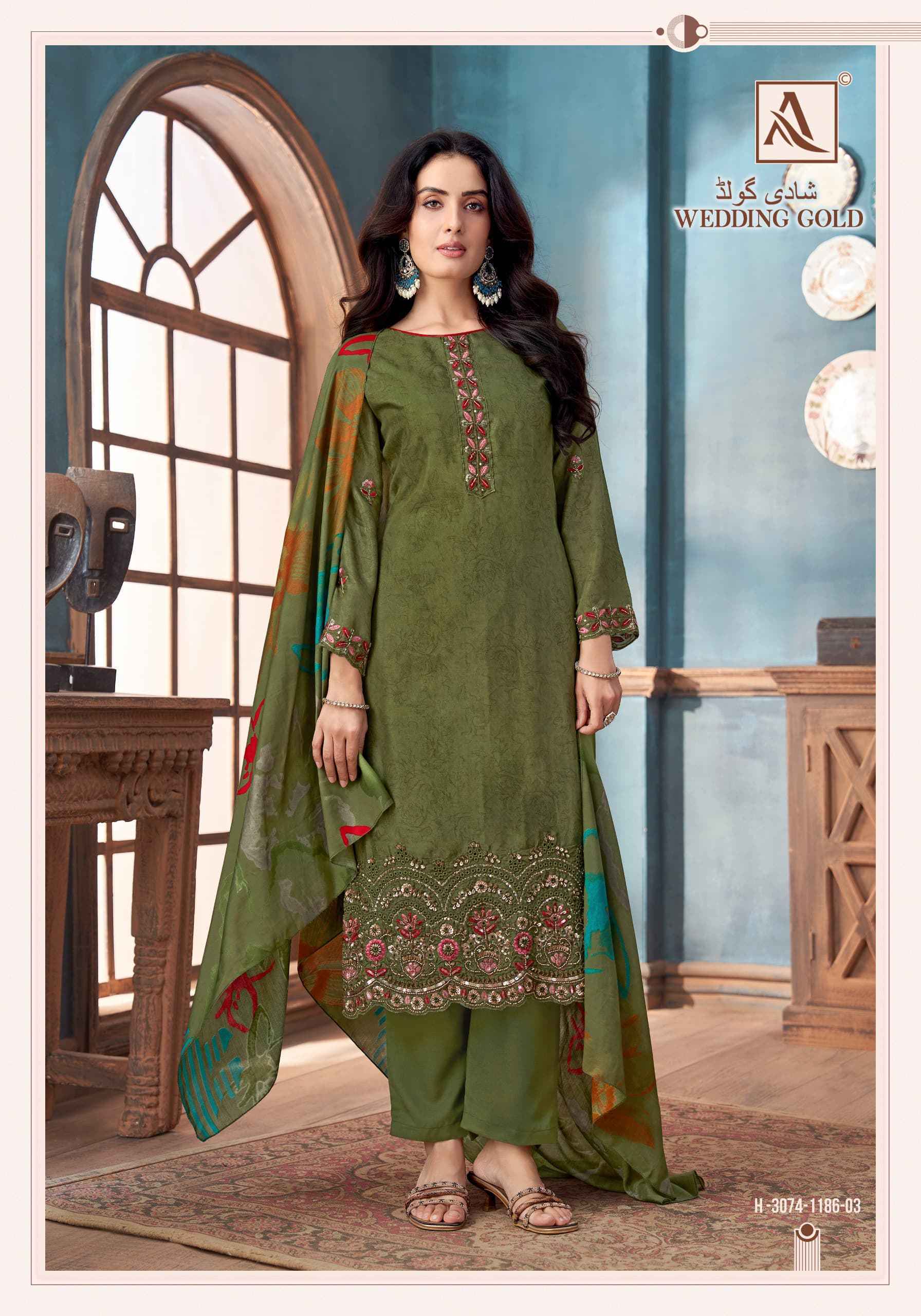 Alok Wedding Gold Viscose Muslin Dress Material Wholesale Price ( 6 pcs Catalogue )
