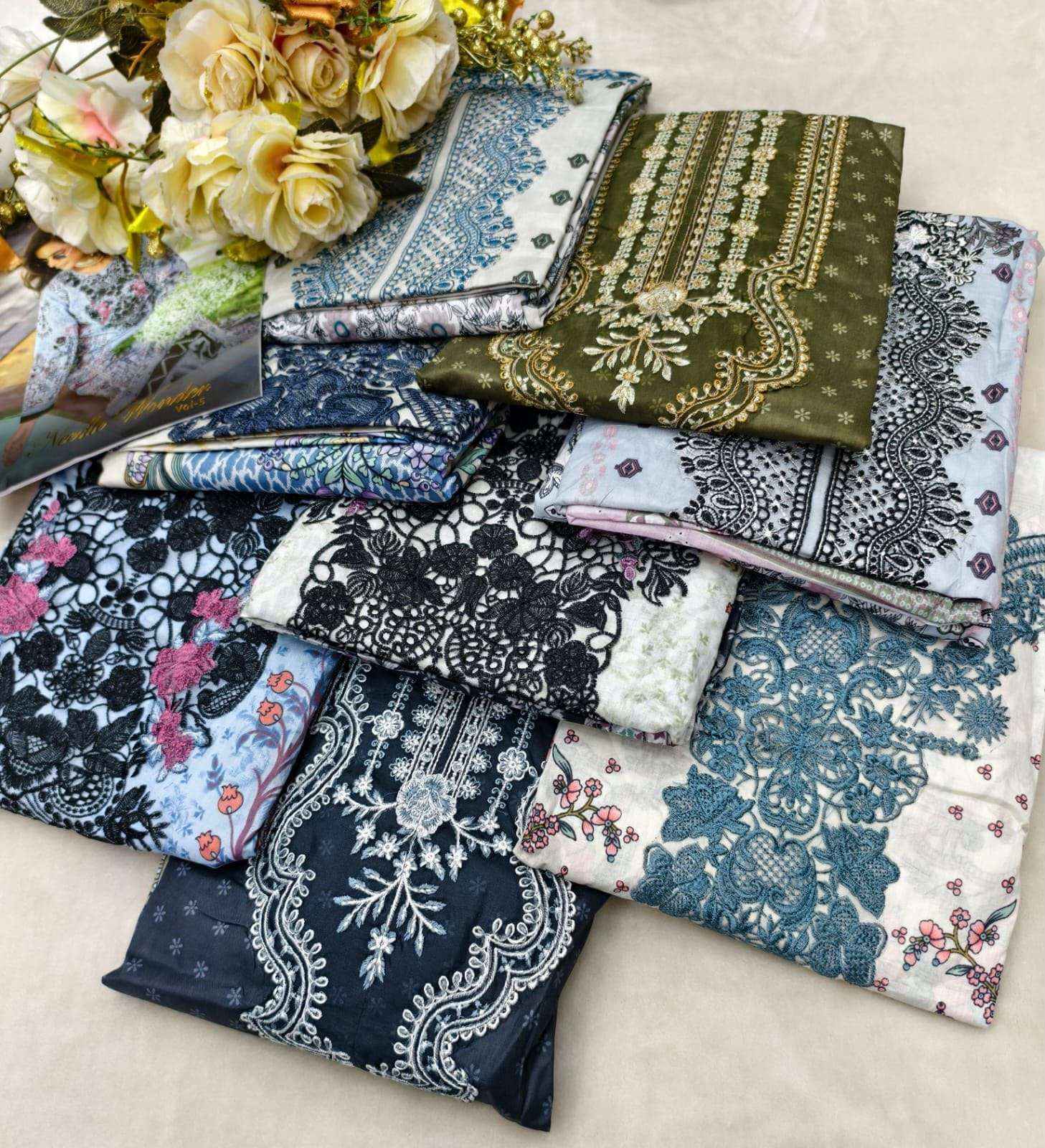 COSMOS FASHION NEEDLE WONDER VOL 5 LAWN COTTON SUIT ( 8 PCS CATALOGUE )
