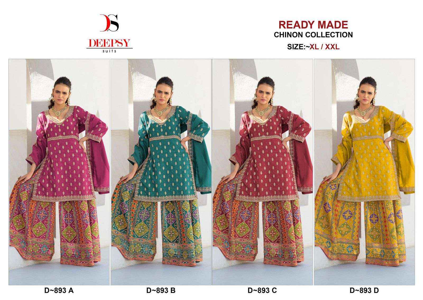 Deepsy D 893 Abcd Pakistani Designer 3 Piece Suit _ Wholesale Factory Rate ( 4 Pcs Catalog )